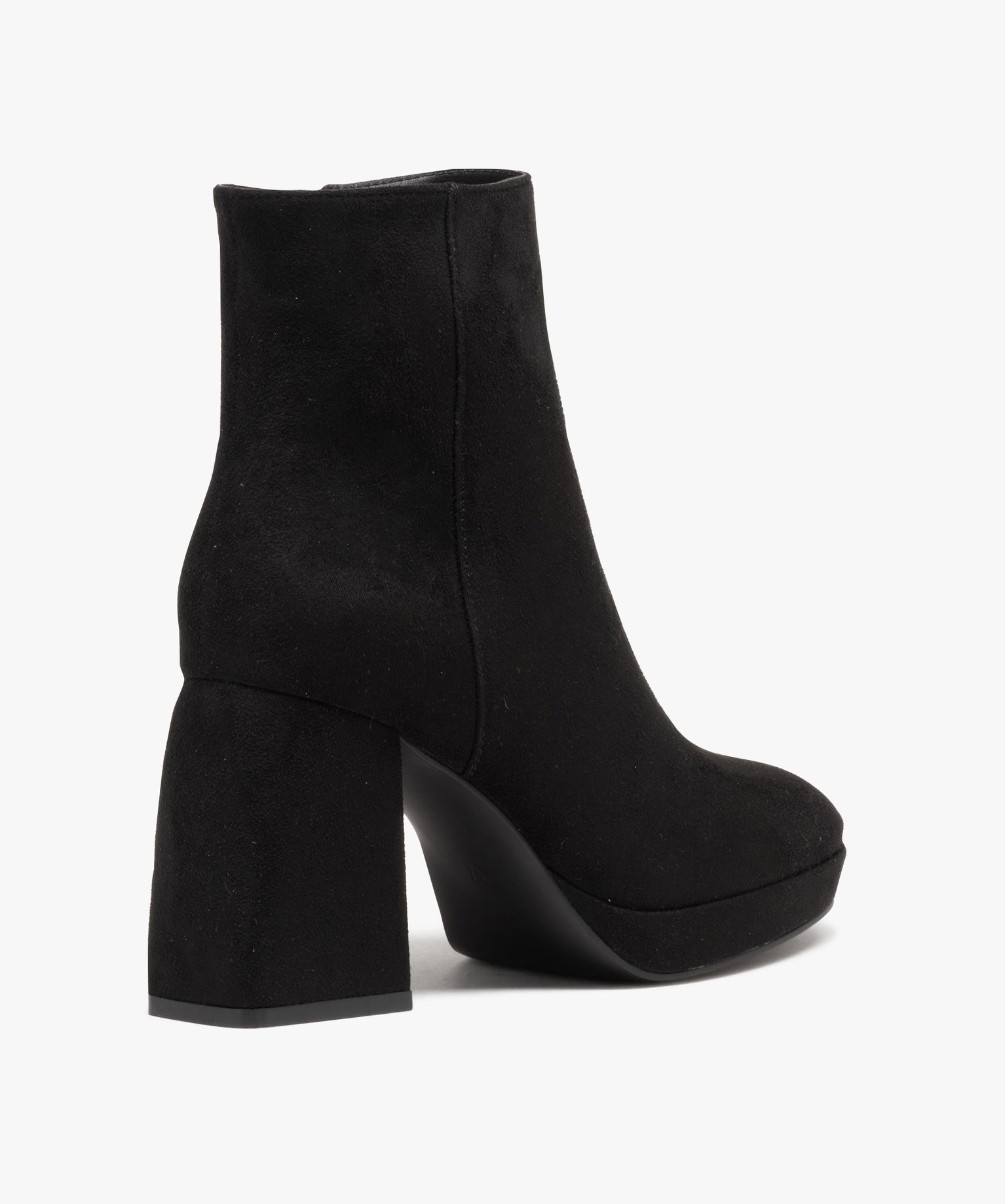 Boots femme à talon flare et en suédine unie noir | GEMO