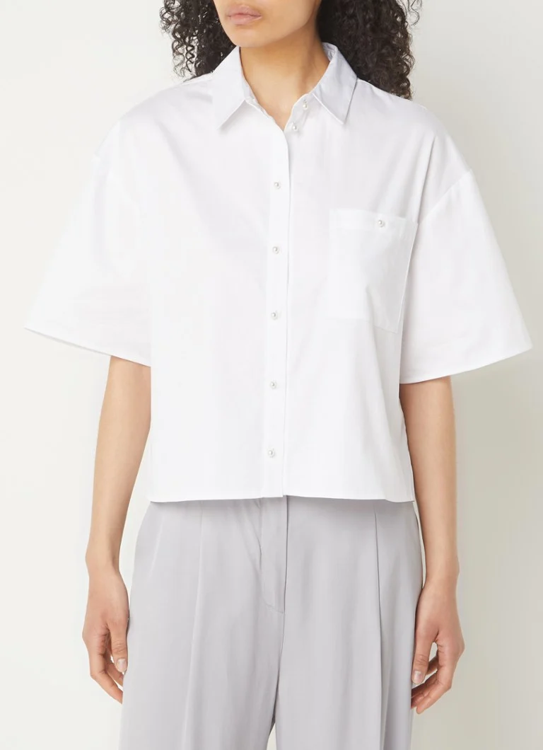 Selected Femme Agnese cropped blouse made of organic cotton with breast pocket