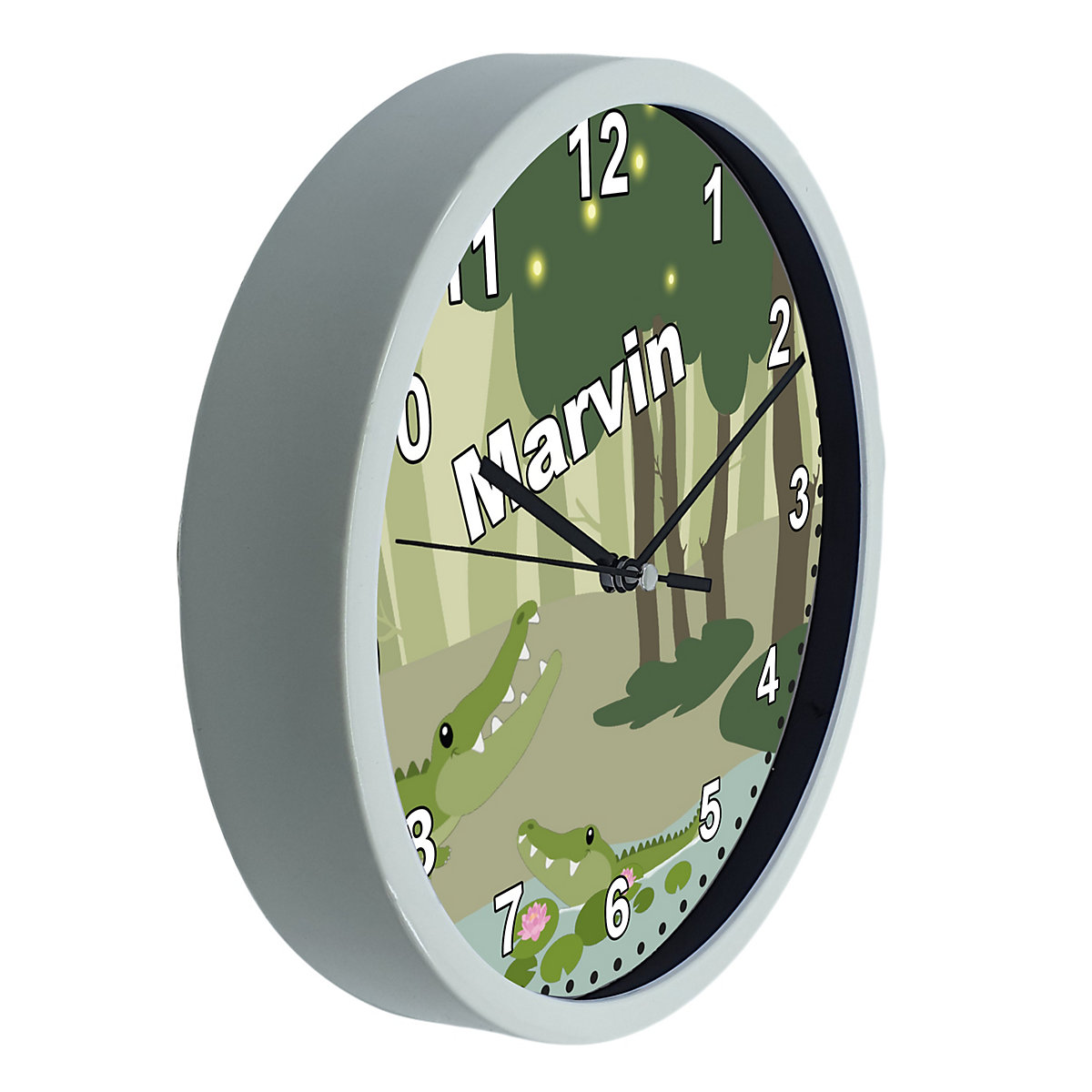 Kinder Wanduhr personalisiert mit Name Krokodil