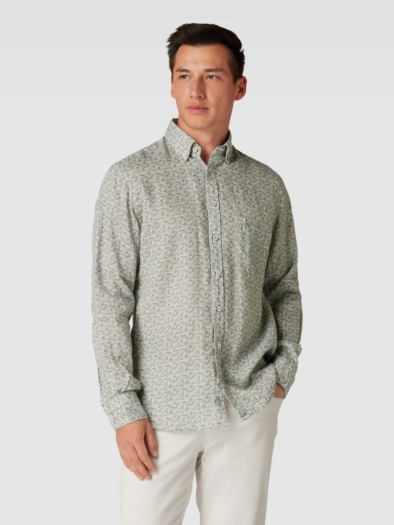Freizeithemd mit Button-Down-Kragen in olivgrün