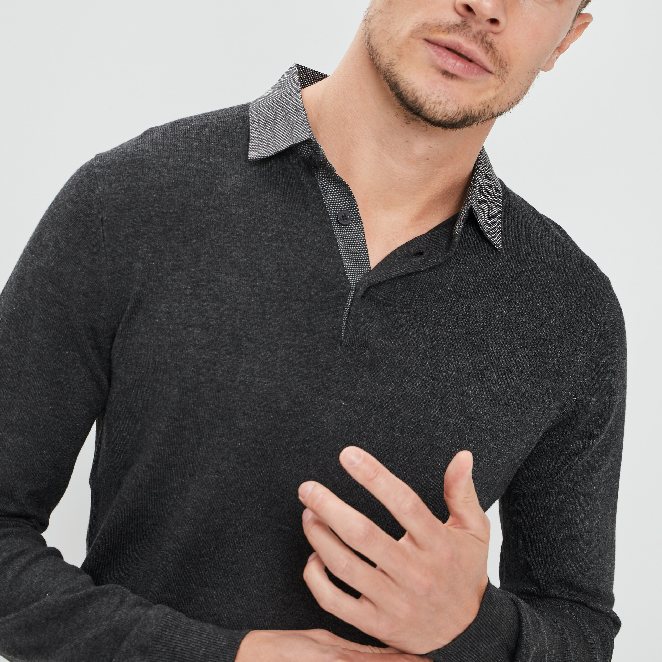 Pull avec col polo gris foncé homme | La Halle
