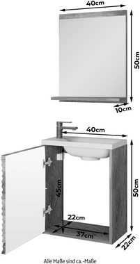 welltime Badmöbel-Set Canada, (Komplett-Set, 2-St., Fronten mit Wellenstruktur), Badmöbel mit Soft-Close, Gästebad Waschtisch mit Becken und Spiegel