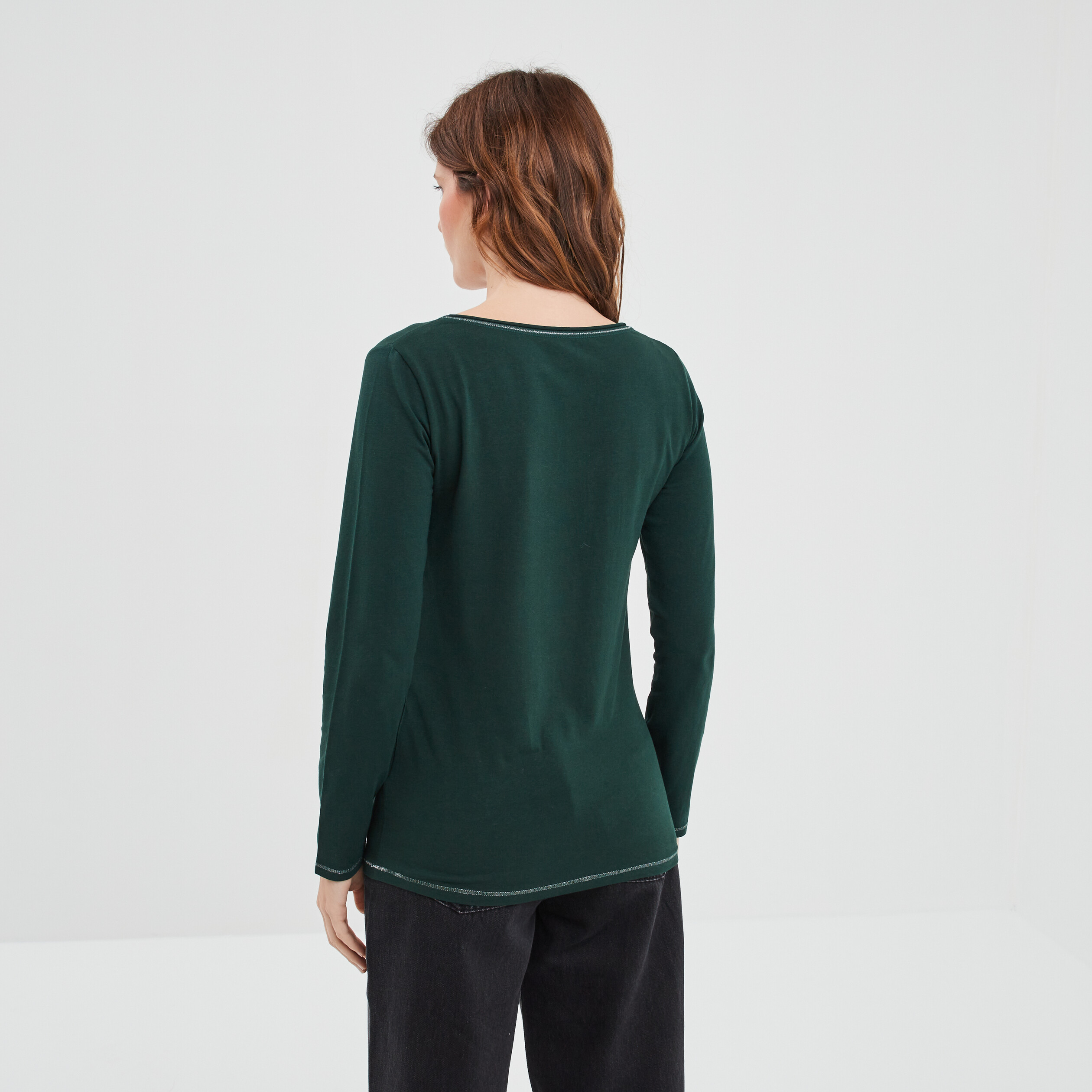 T-shirt manches longues vert foncé femme | La Halle
