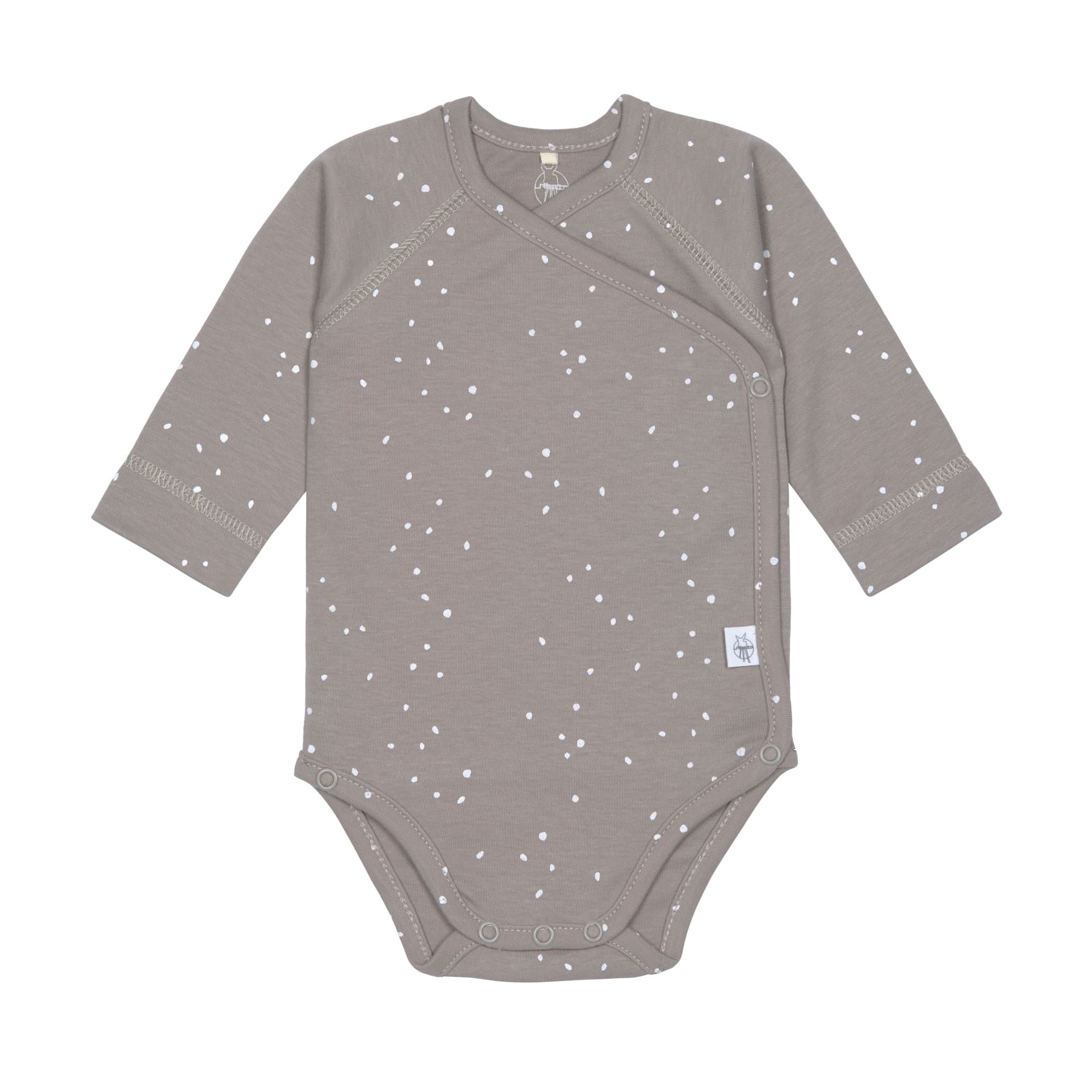 Baby Wickelbody langarm - Bio Baumwolle, Punkte, Taupe