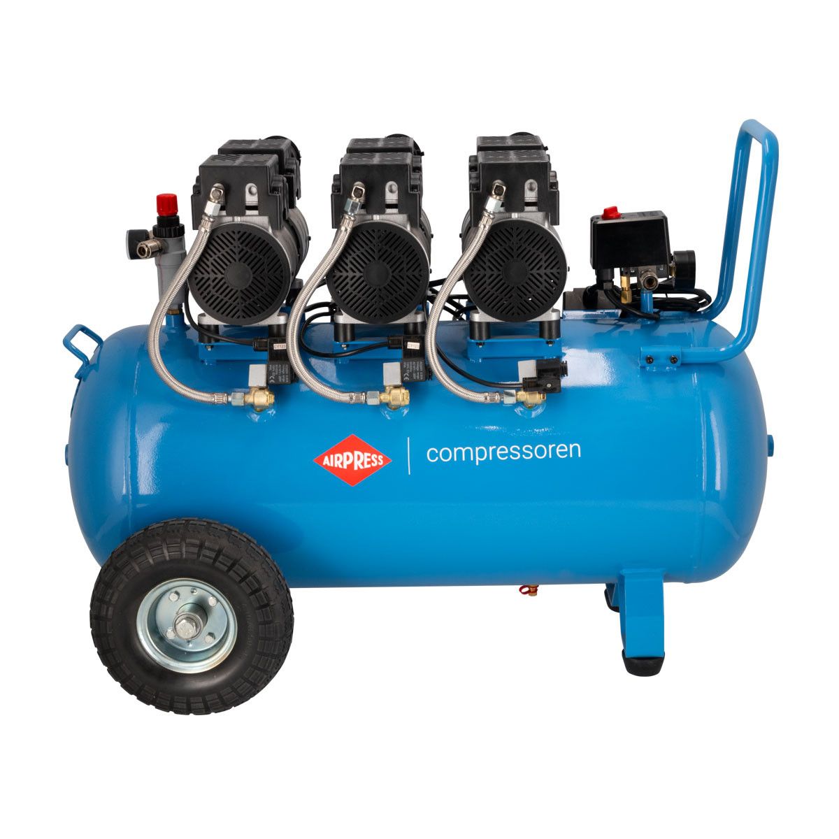 Compresseur Airpress 36537 LMO 100-380 Silent, sans huile, 8 bar, 3 ch (3 x 1 ch) / 2,25 kW, 280 l/min, 90 l