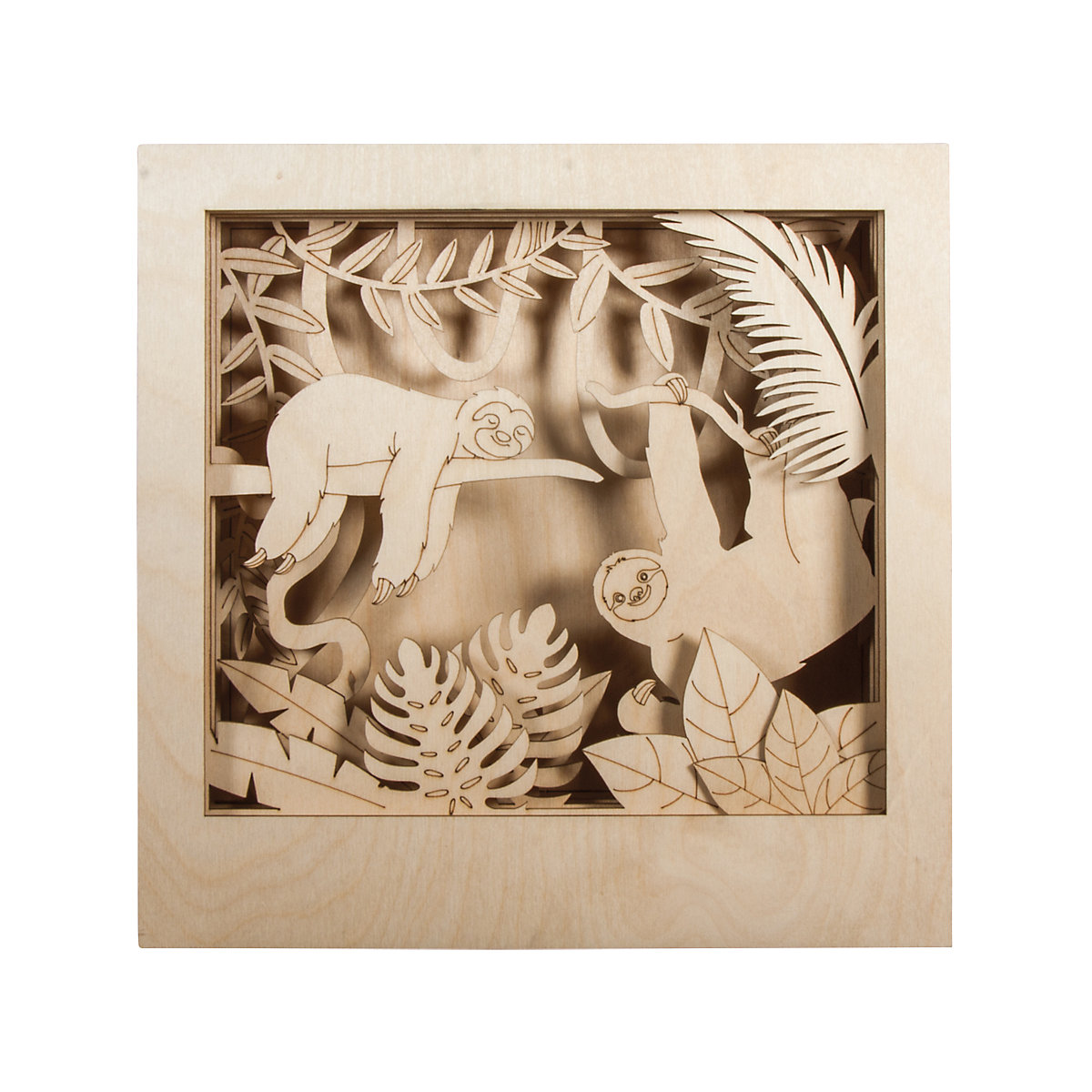 Holzbausatz 3D-Motivrahmen Faultier, natur, 24x24x6,5cm, 11-tlg.