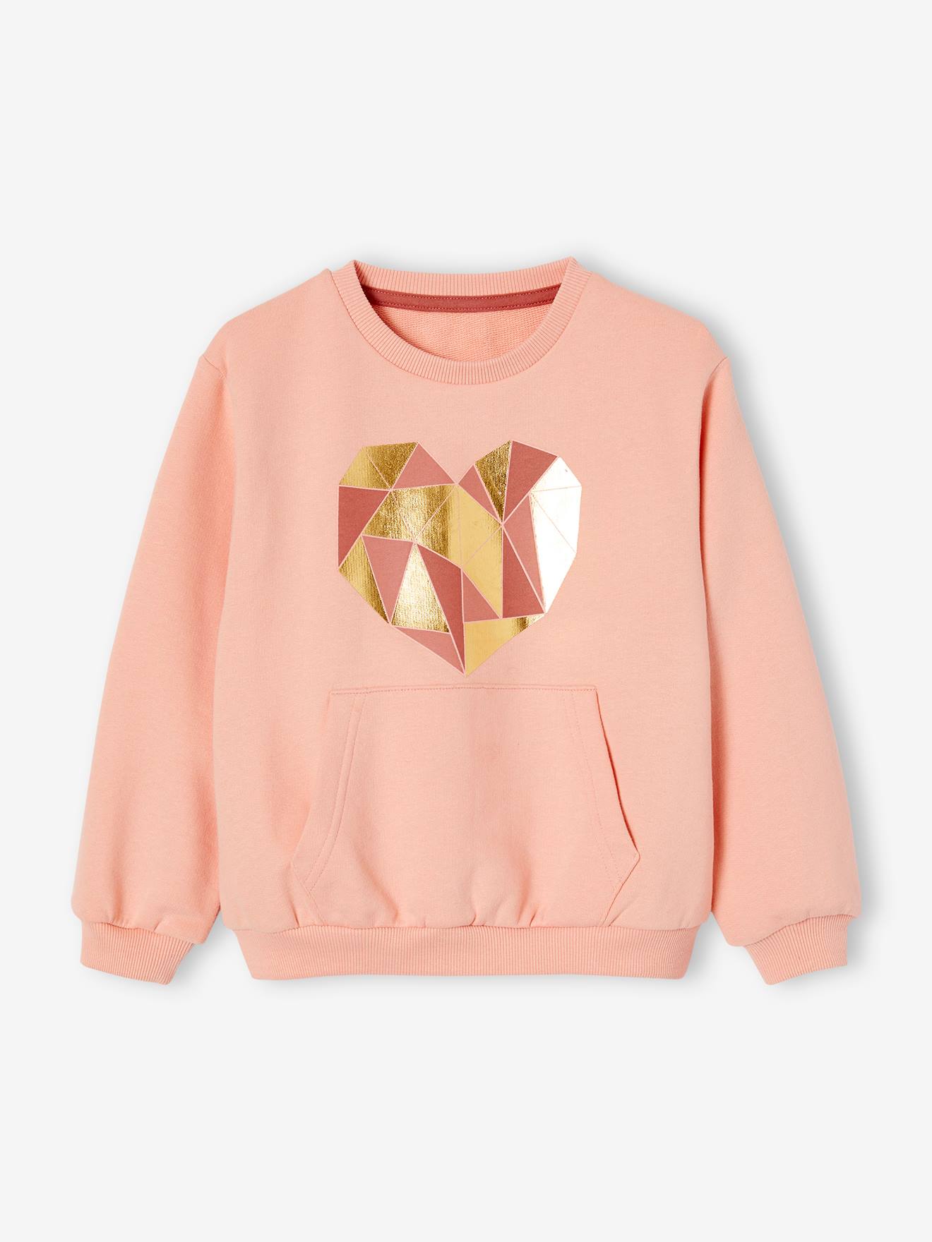 Ensemble de sport sweat motif coeur et legging technique fille pêche