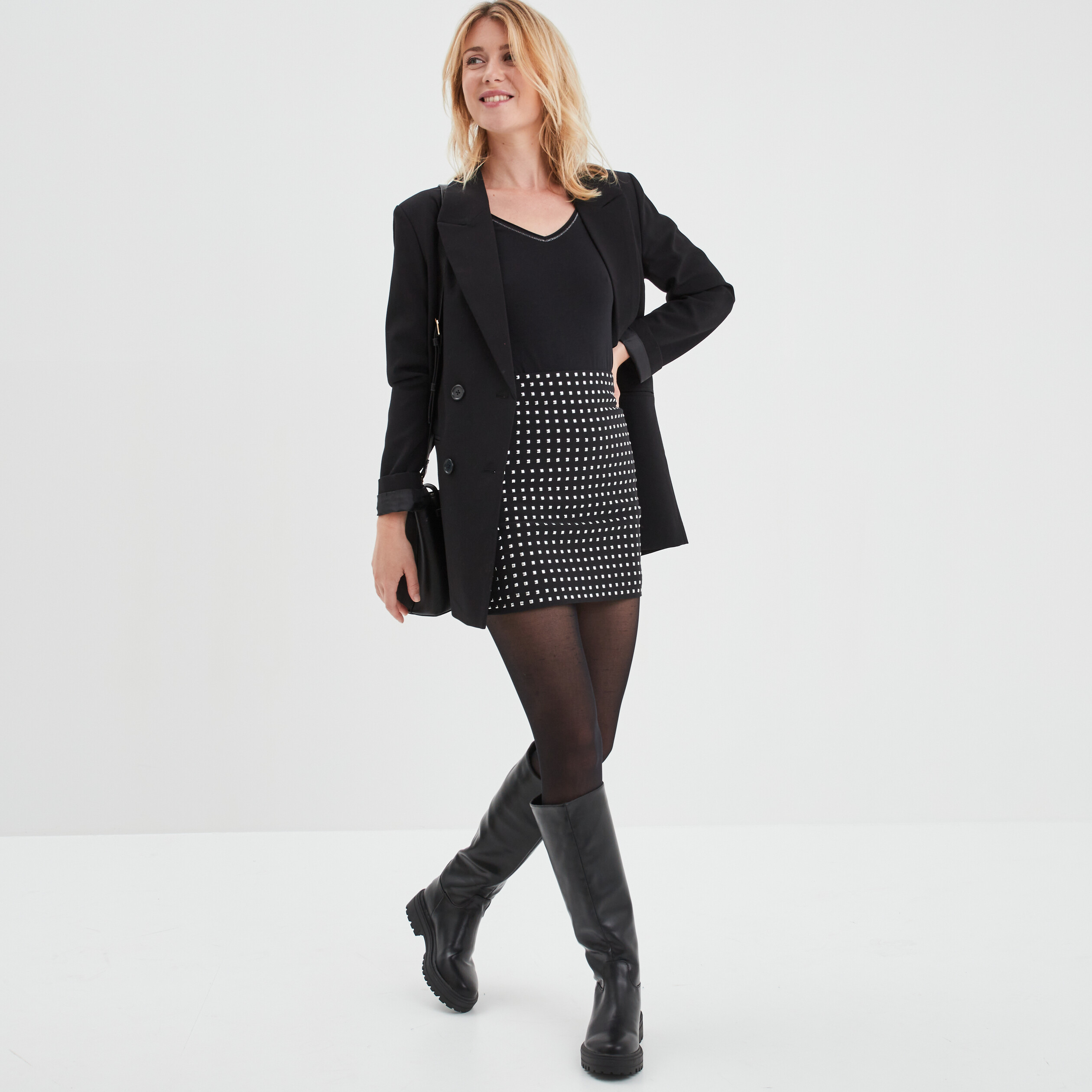 Jupe strass moulante courte noir femme | La Halle