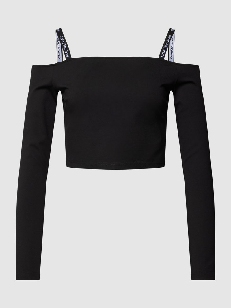 Cropped Longsleeve mit Viskose in schwarz