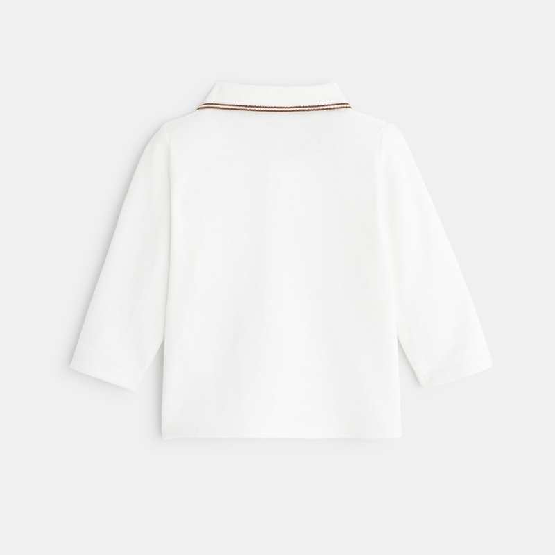 Polo piqué uni manches longues blanc bébé garçon