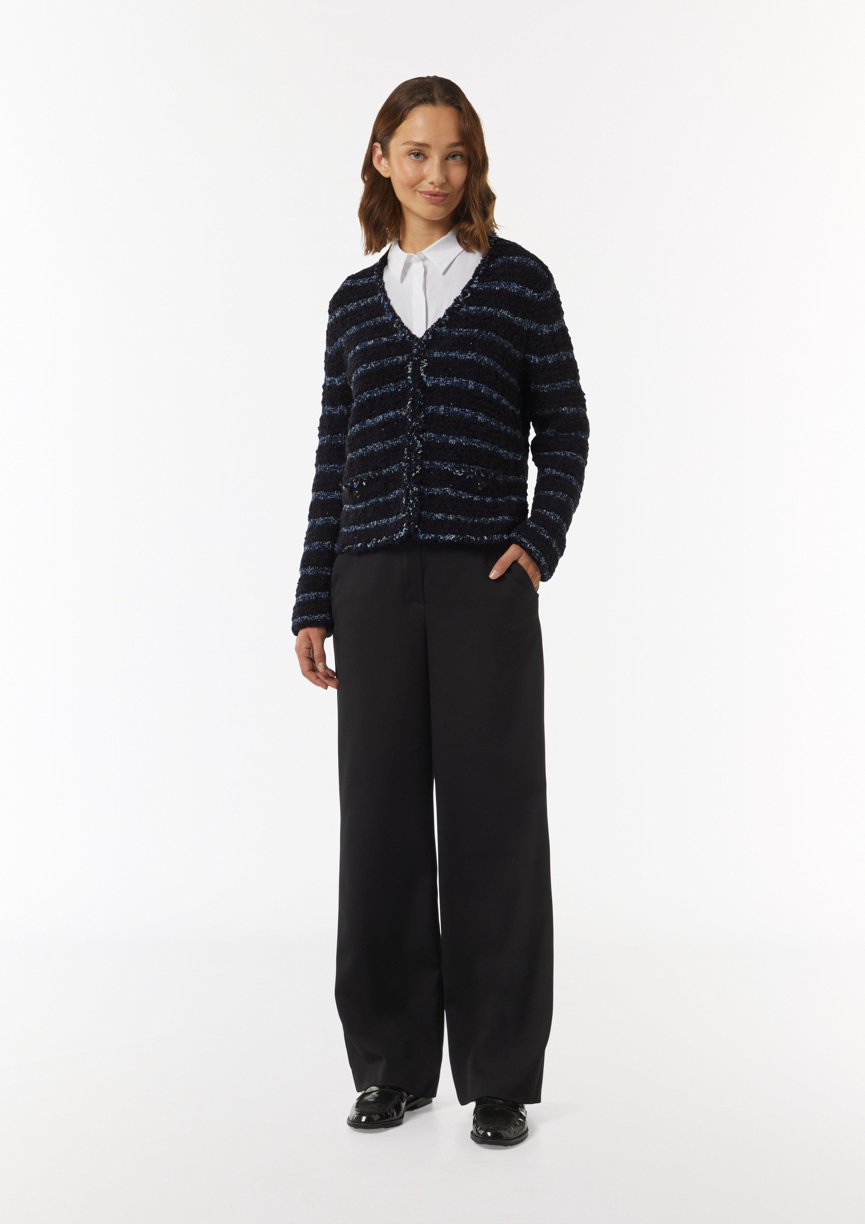 Strickjacke aus Effektgarn mit Fransen - navy