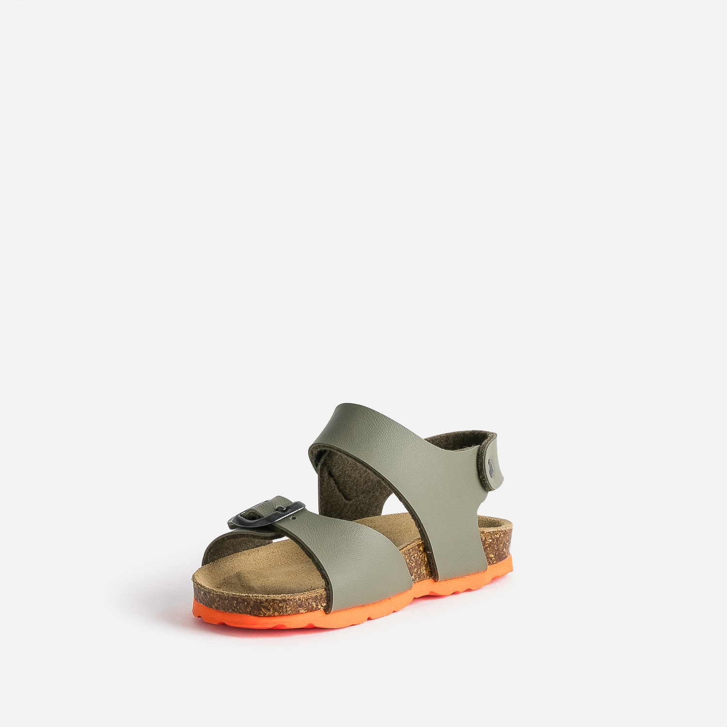 Sandale anatomique BUGGY kaki cuir semelle orange