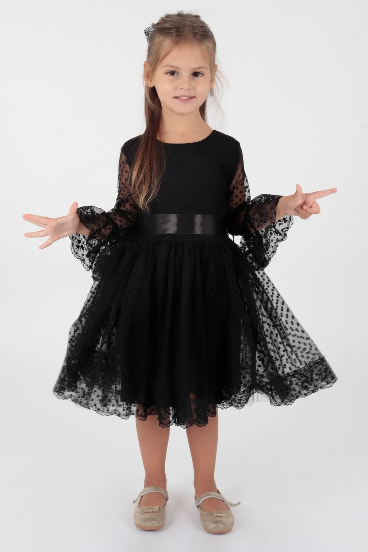 AHENGİM  Trendiges Abendkleid für Mädchen mit Schnalle und Tüllspitze Ak2209