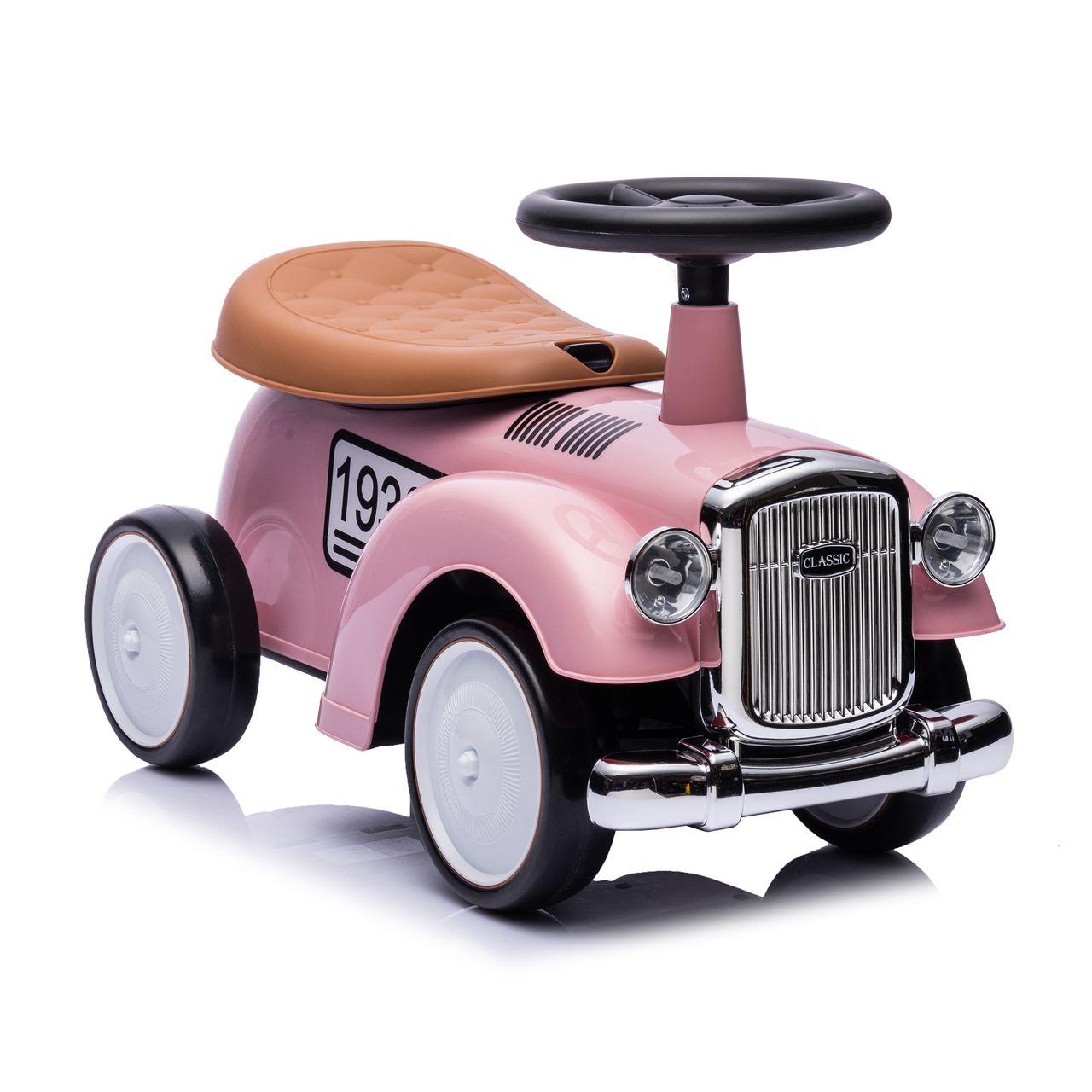 Lemodo Rutschauto ab 1 Jahr, Kinderauto im Retrodesign pink, Kinderfahrzeug mit Hupe