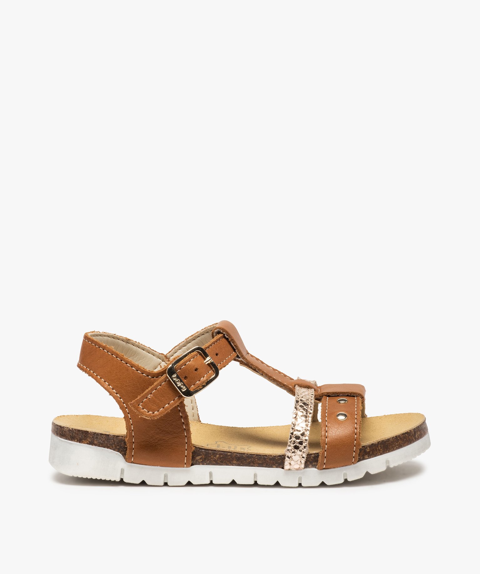 Sandales fille dessus cuir à semelle contrastante - Bopy camel | GEMO