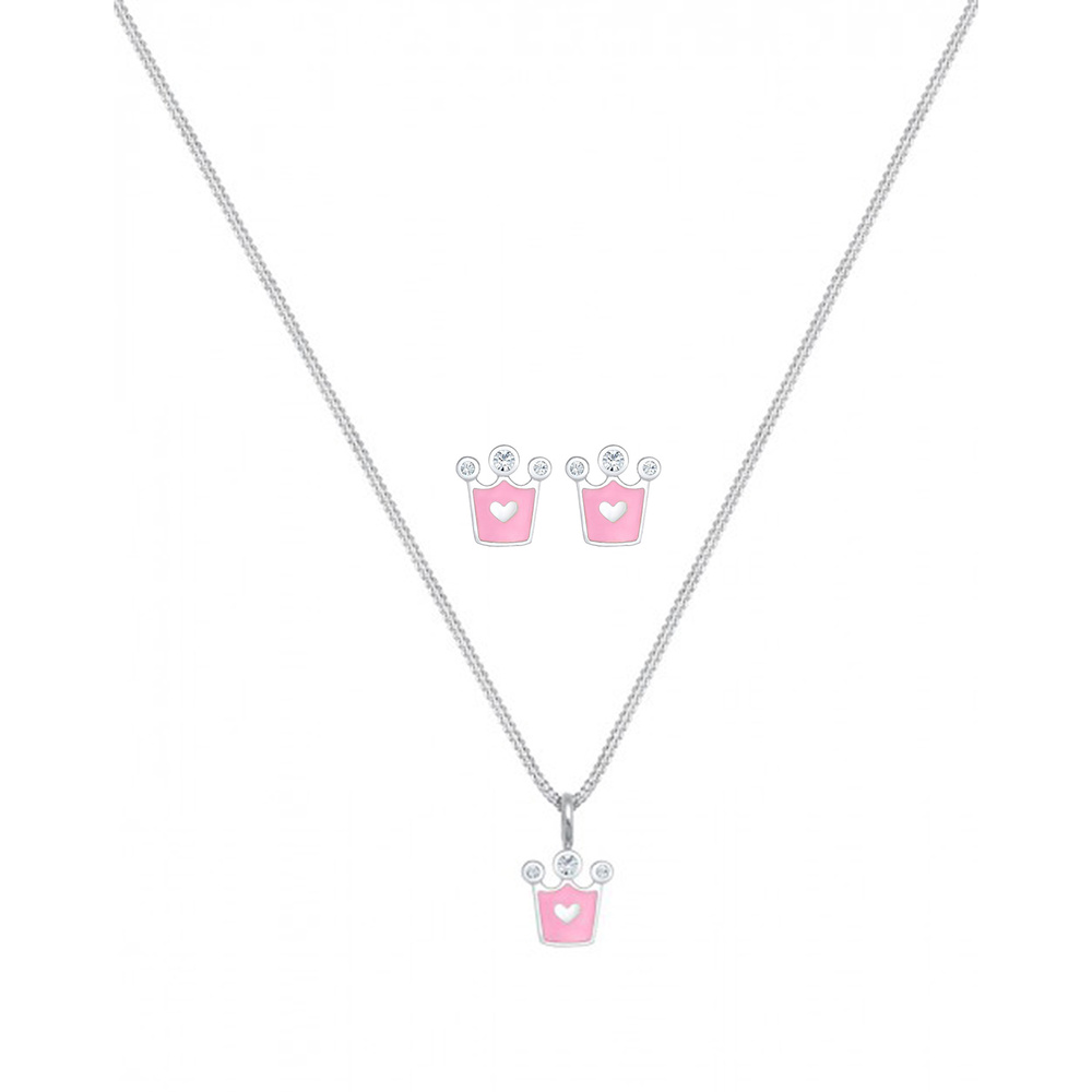 Elli Elli Ensemble de Bijoux Kinder Herz Krone Kristalle 925 Silber Bijoux