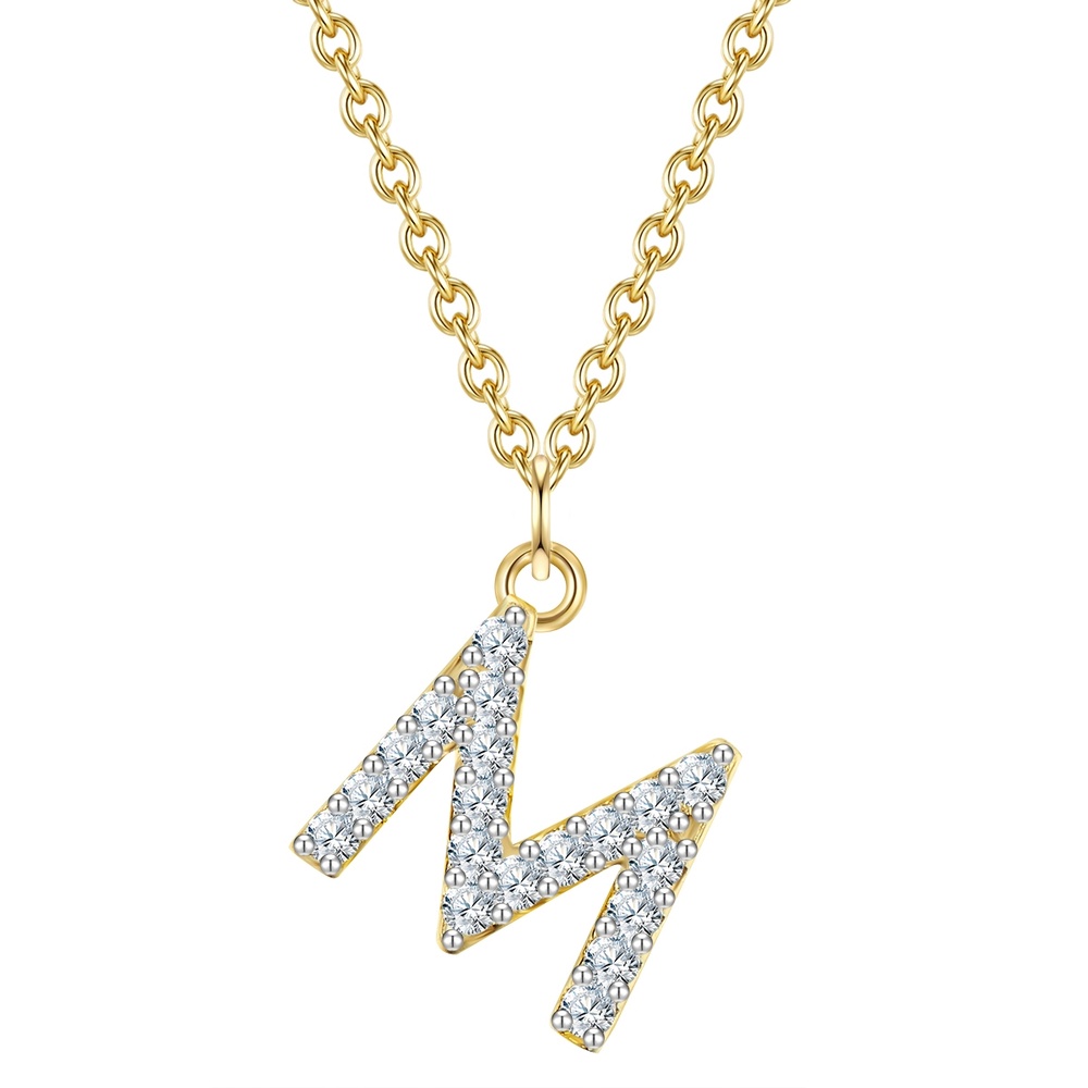 Glanzstücke München Collier en argent Lettre M Argent sterling Oxyde de zirconium (CZ) en Or jaune collier