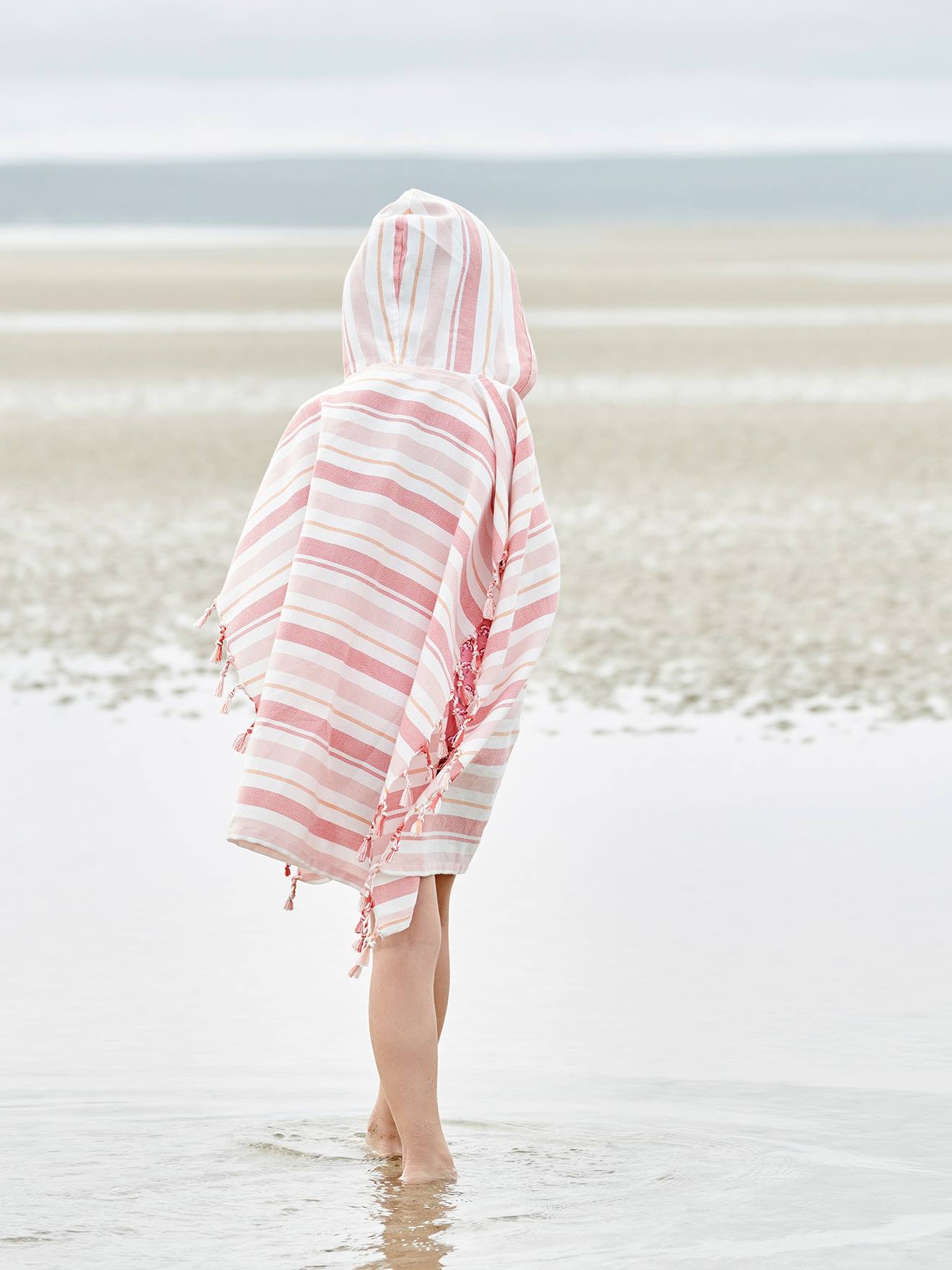 Vertbaudet Kinder Badeponcho, personalisierbar - blau gestreift