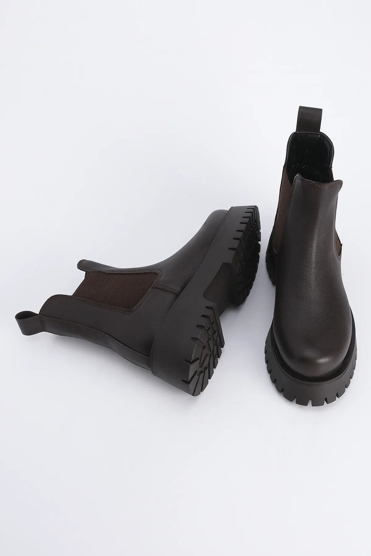 Marjin  Damen-Tagesstiefel mit dicker Sohle und elastischem Seitenband Kolev Brown