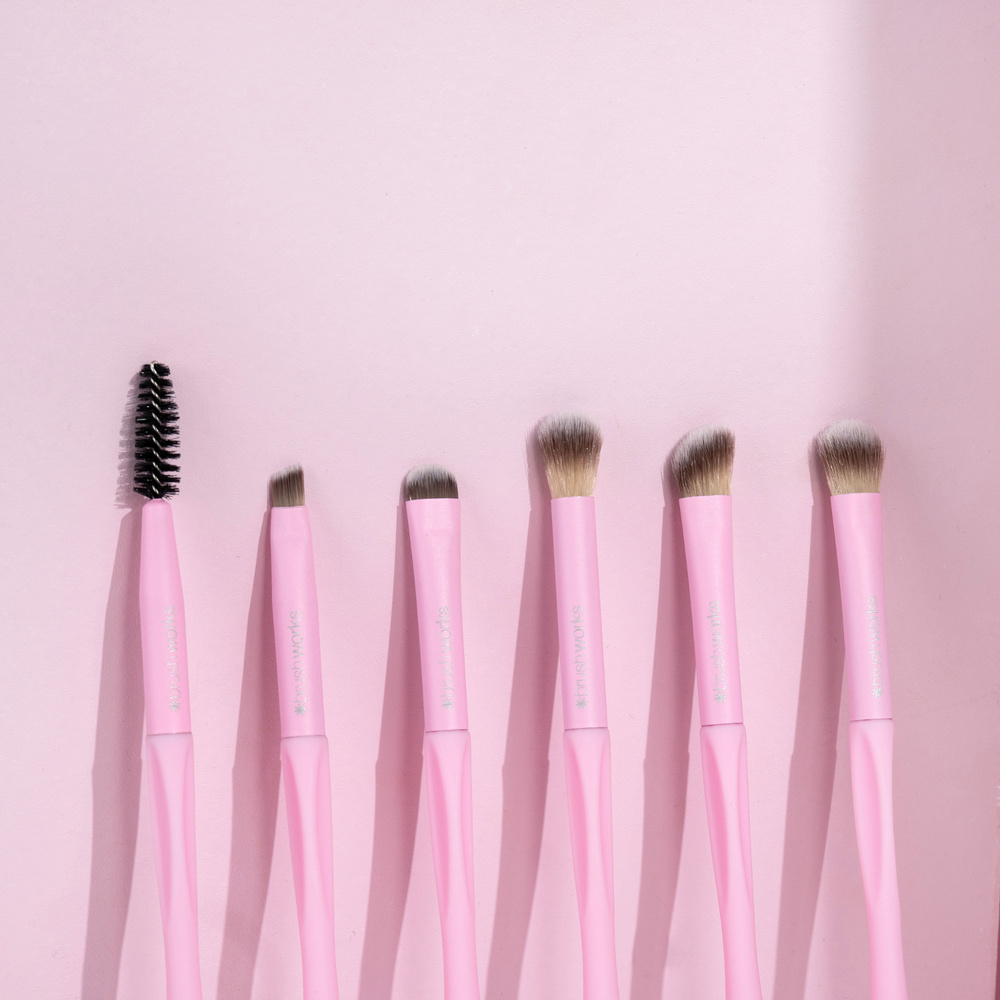 Brushworks Set de maquillage essentiel pour yeux et sourcils  HD Rose Kit de pinceaux