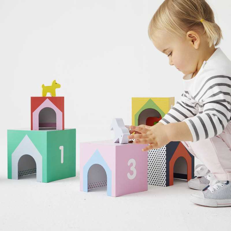 Cubes imagiers empilables et animaux en bois Oxybul