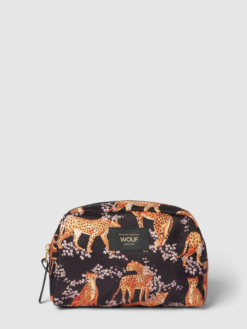 Kosmetiktasche mit Allover-Muster Modell 'Salome' in schwarz