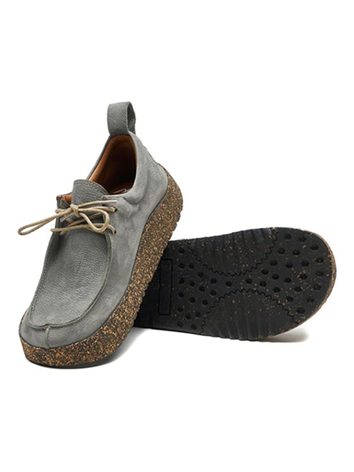 Comfortfusse Leder-Schnürschuhe in Grau günstig kaufen