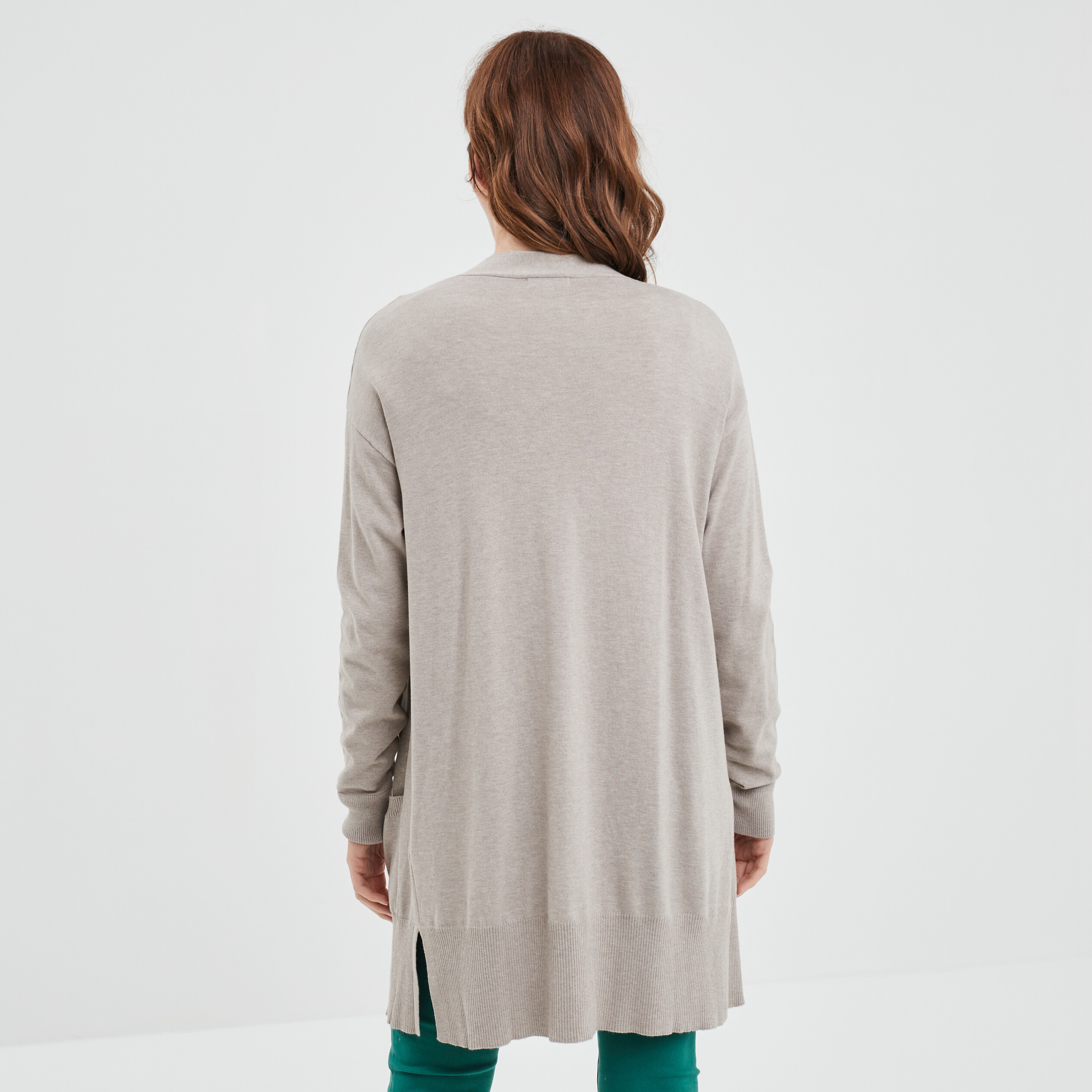 Gilet mi-long manches longues beige femme | La Halle