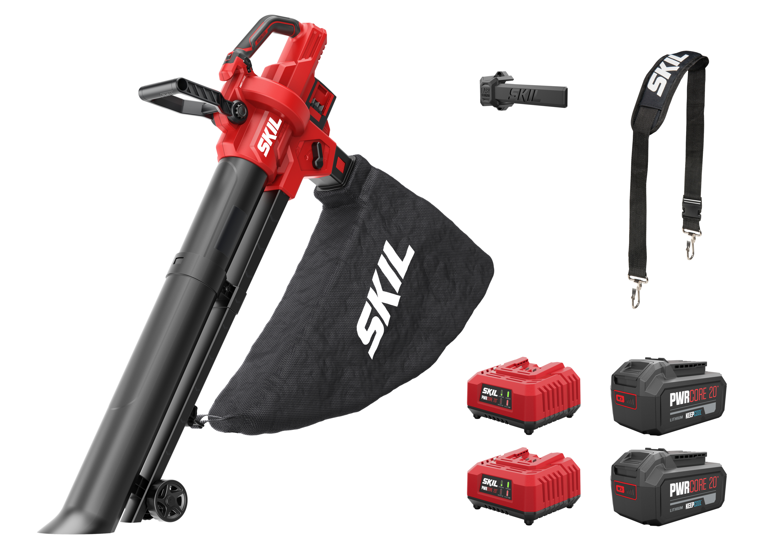 SKIL GB1E0350BA Fúkač a vysávač lístia 2x 20V bezkefový vrátane 2x 4,0Ah batérie a 2x nabíjačky