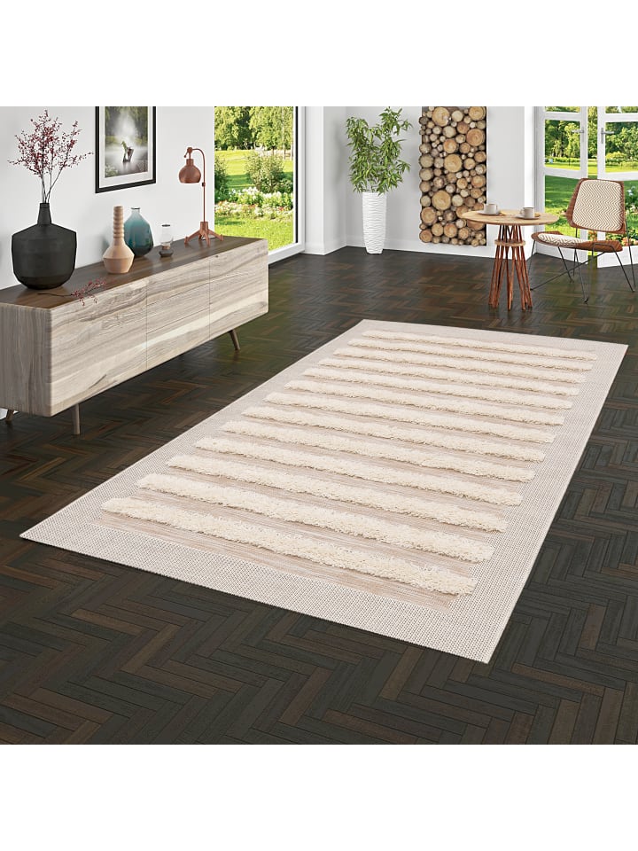 Pergamon In & Outdoor Teppich Shaggy Juist Streifen in Creme günstig kaufen