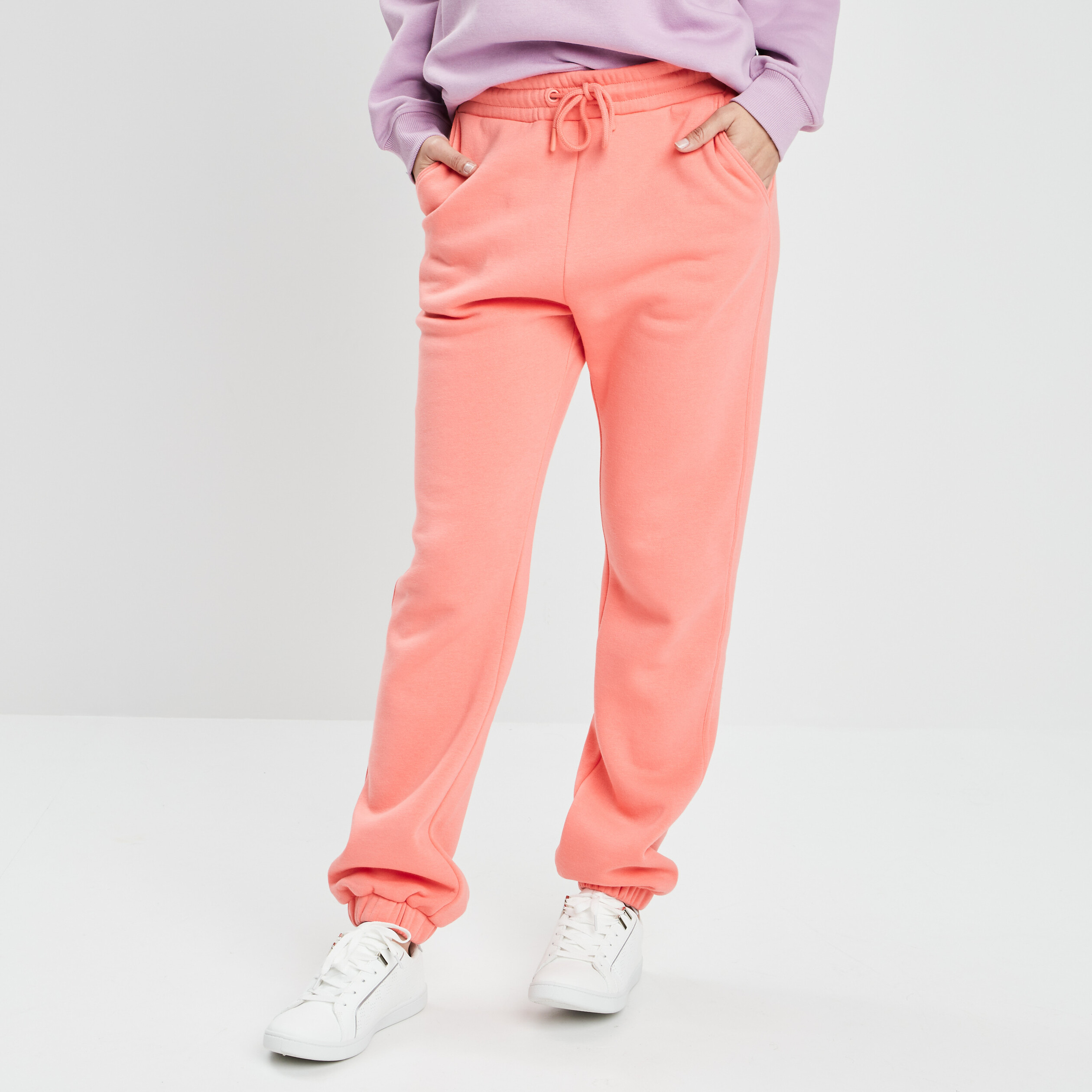 Pantalon jogging droit molleton rose corail femme | La Halle