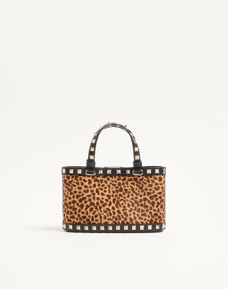 Mini Rockstud indkøbstaske i dyreprint med hesteskindseffekt i kalveskind