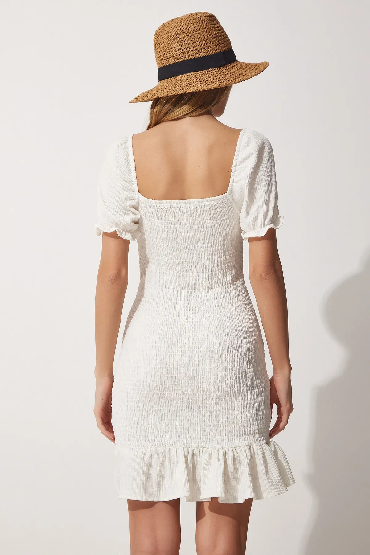 Happiness İstanbul  Gimped Mini-Strickkleid mit quadratischem Ausschnitt