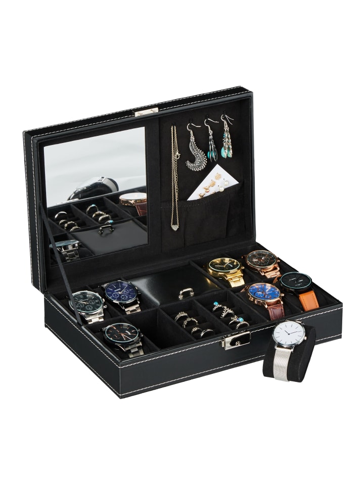 relaxdays Uhrenbox in Schwarz - (B)30 x (H)8 x (T)20,5 cm günstig kaufen onesize