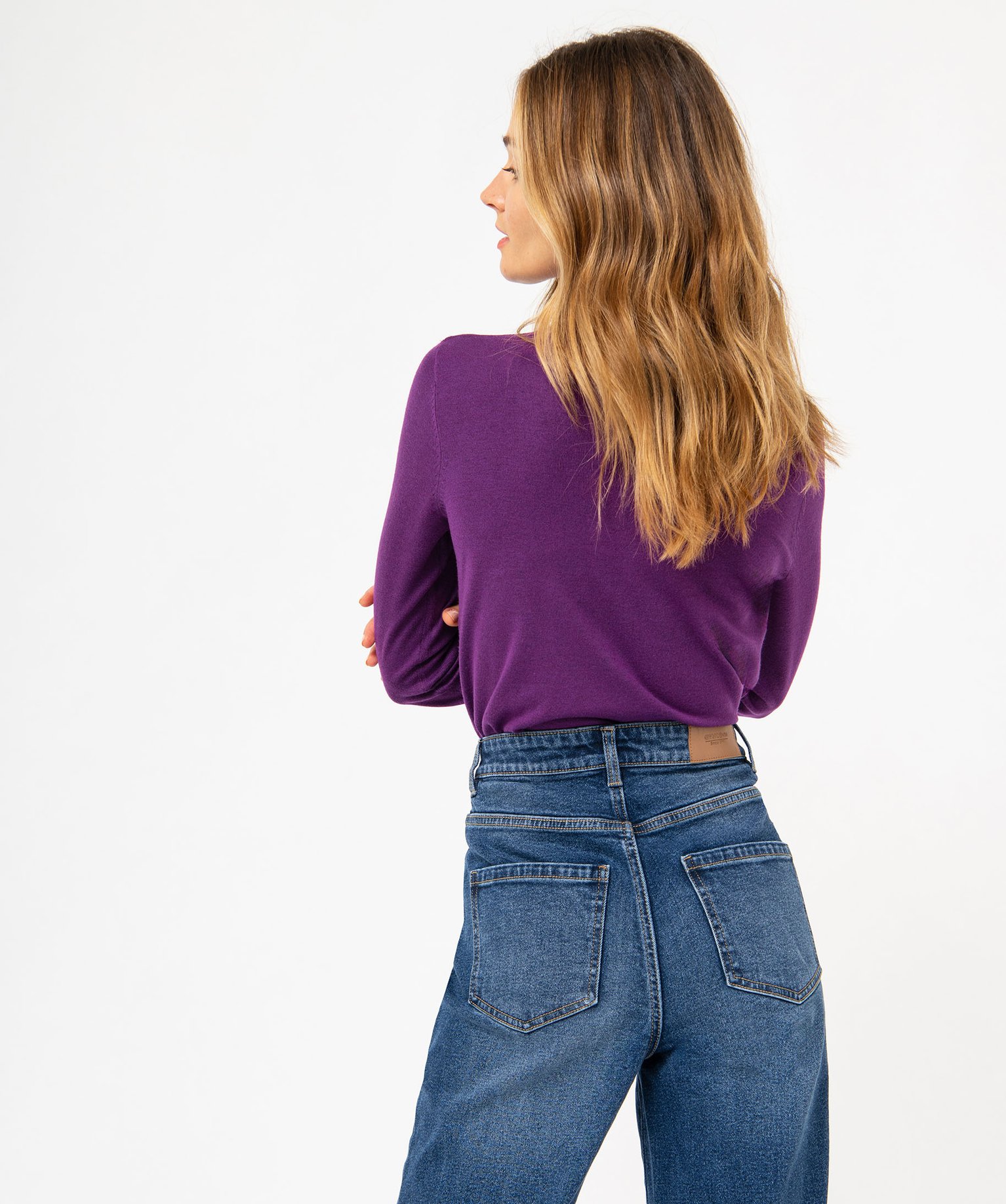 Pull fin à col montant avec boutons métalliques femme violet | GEMO