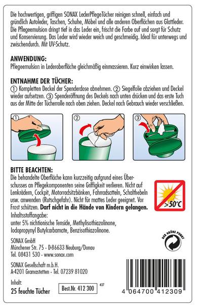 SONAX 412300 LederPflegeTücher Box 25 Stück - ATU