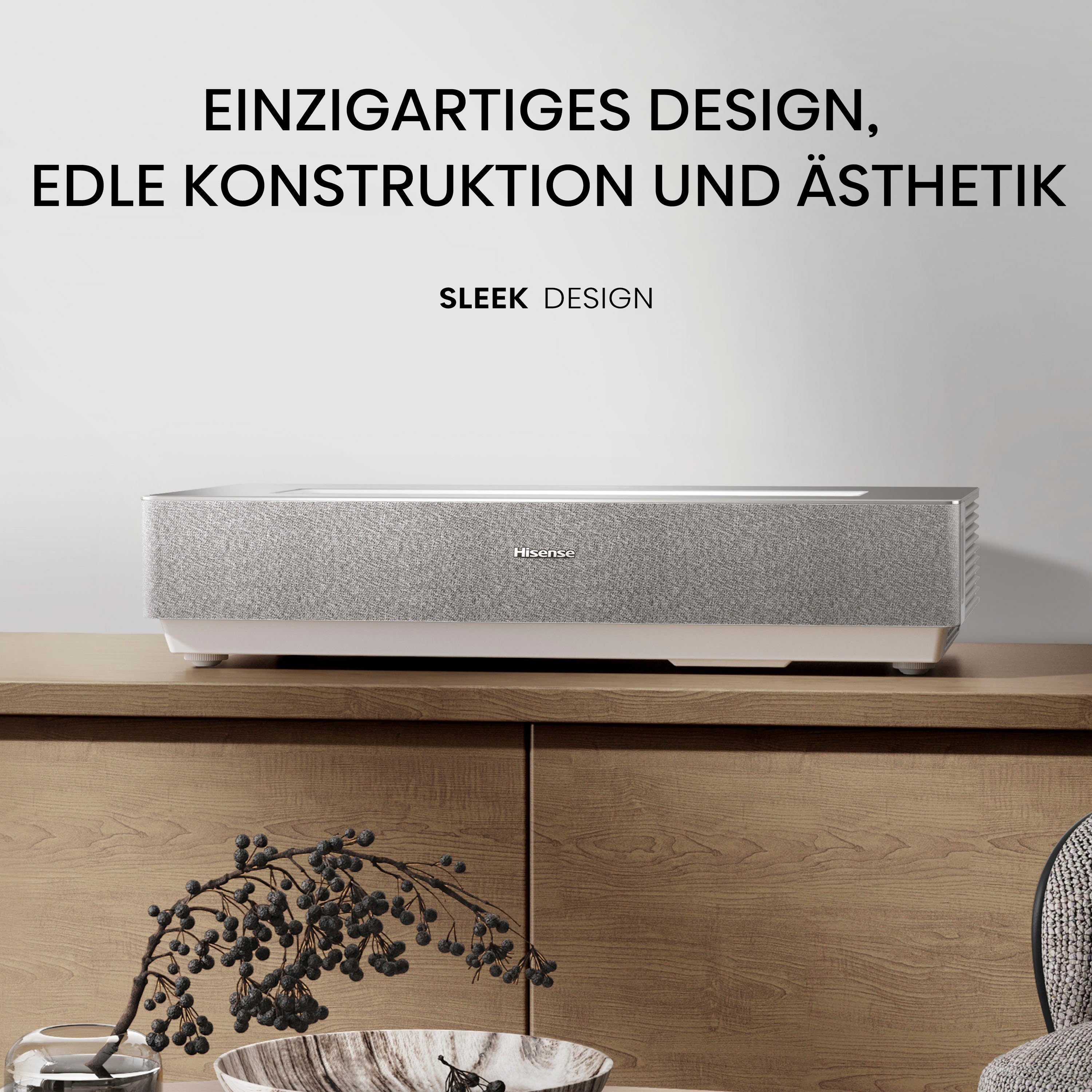 Hisense Hisense 100L5HD Daylight Screen (100 Zoll) Laser TV Projektor DLP-Beamer (2600 lm, 3840 x 2160 px, 4K, HDR, Game Mode, Dolby Atmos)
