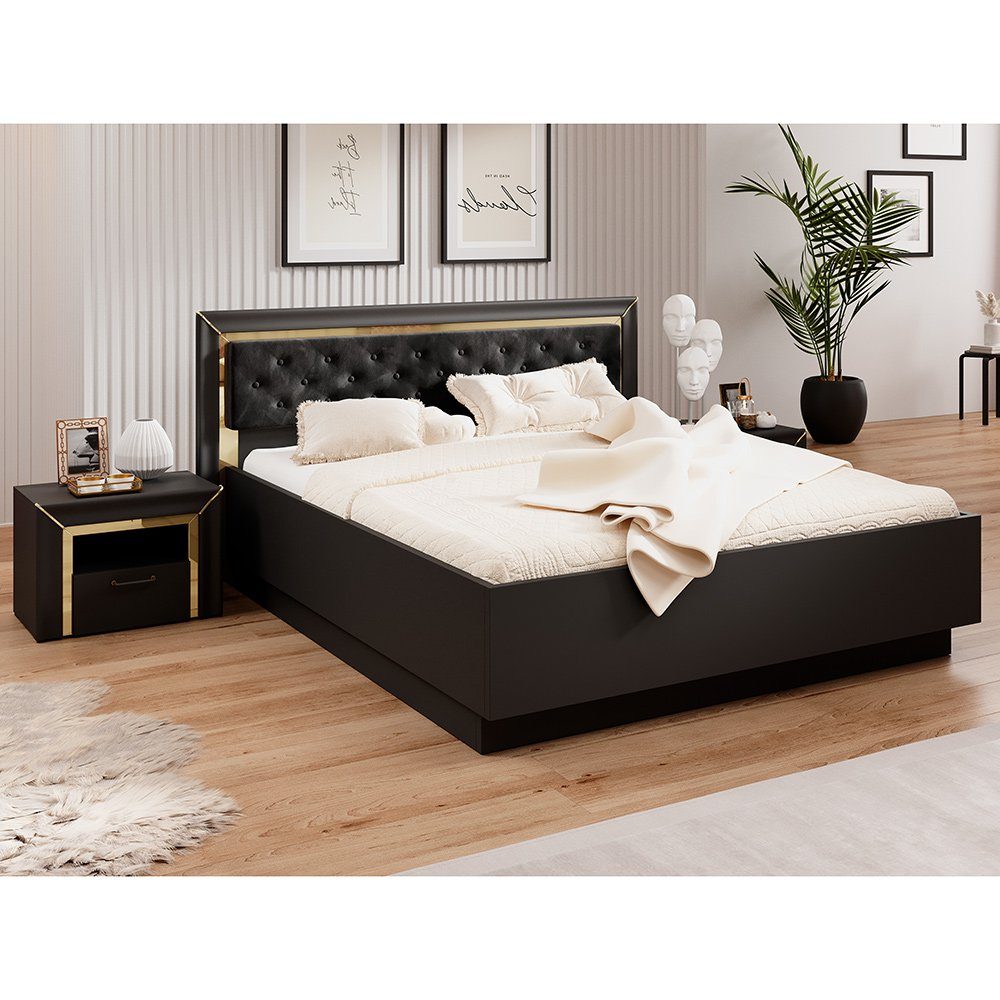 Lomadox Schlafzimmer-Set ASERI-83, (Spar-Set, 3-St), Liegefläche 160x200cm, schwarz supermatt, inkl. 2 Nachtschränke