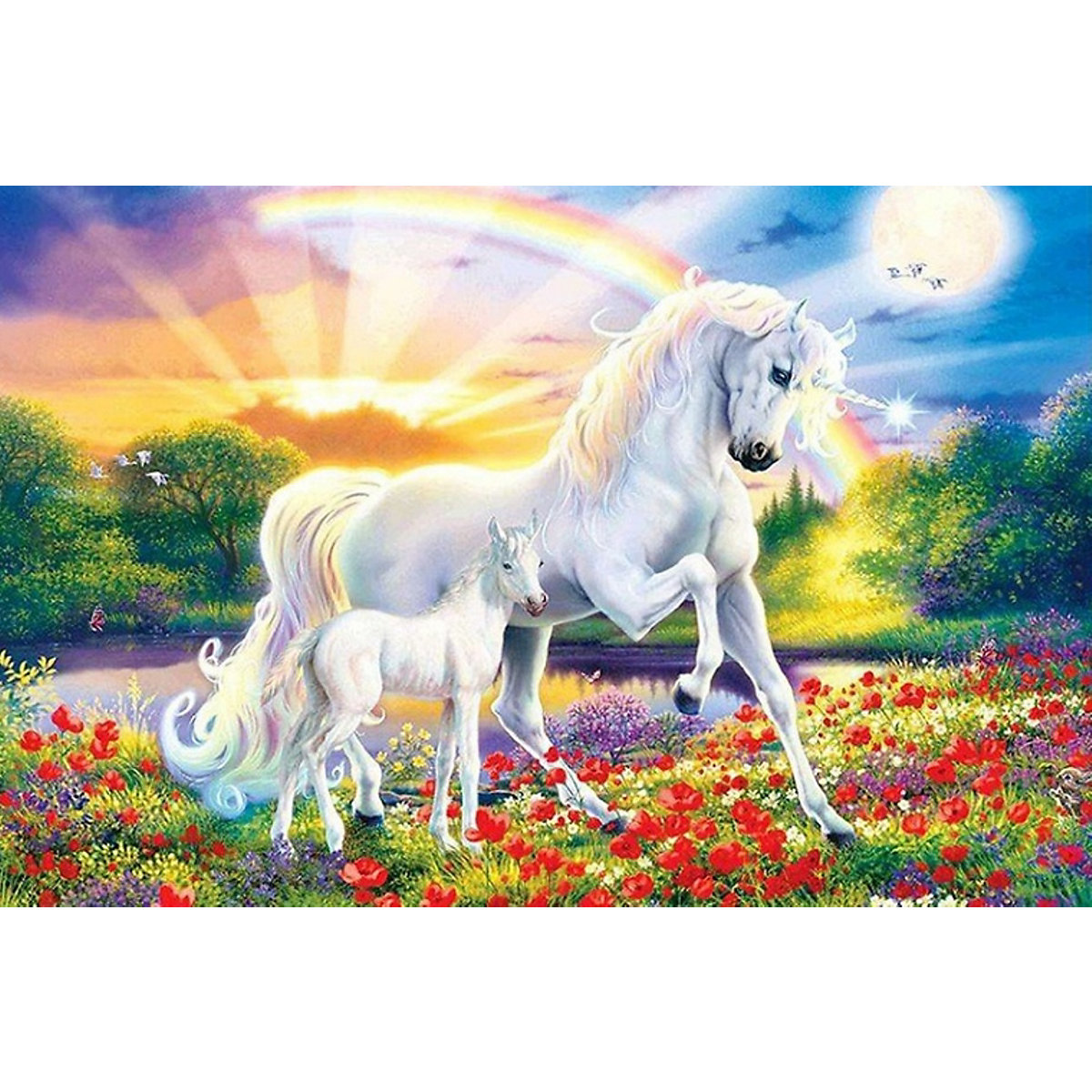 Diamond Painting Vollbild 50x70 mit eckigen Steinen EINHORN