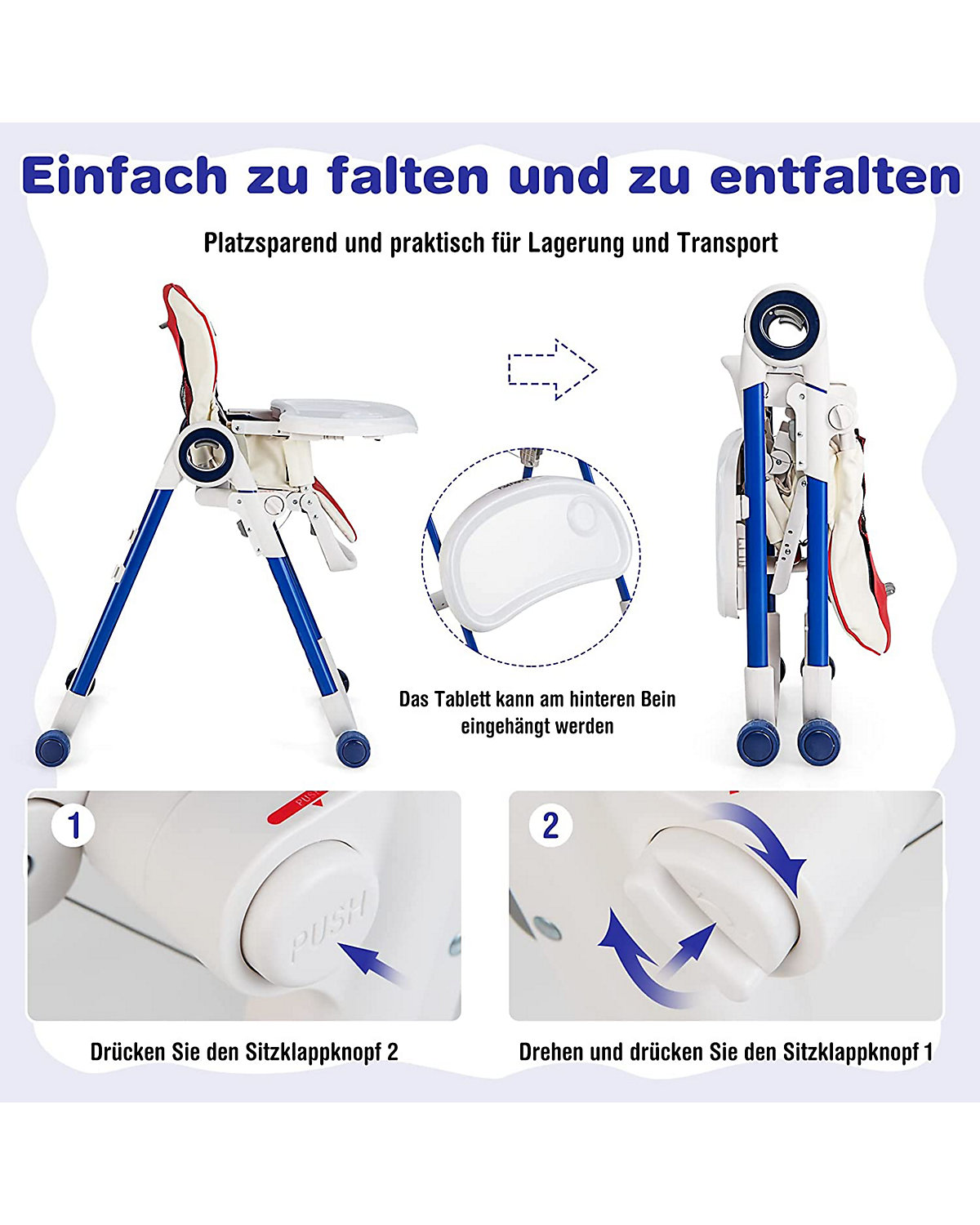 Hochstuhl Schnelle Montage & Faltbar verstellbar