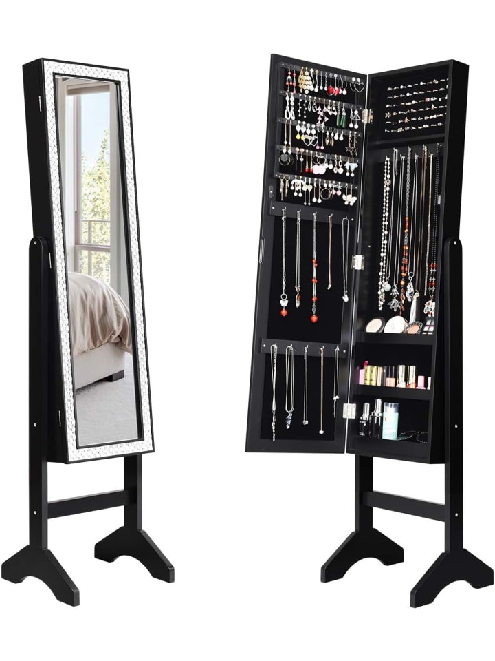 COSTWAY Schmuckschrank mit glitzernden Rahmen in Schwarz günstig kaufen onesize