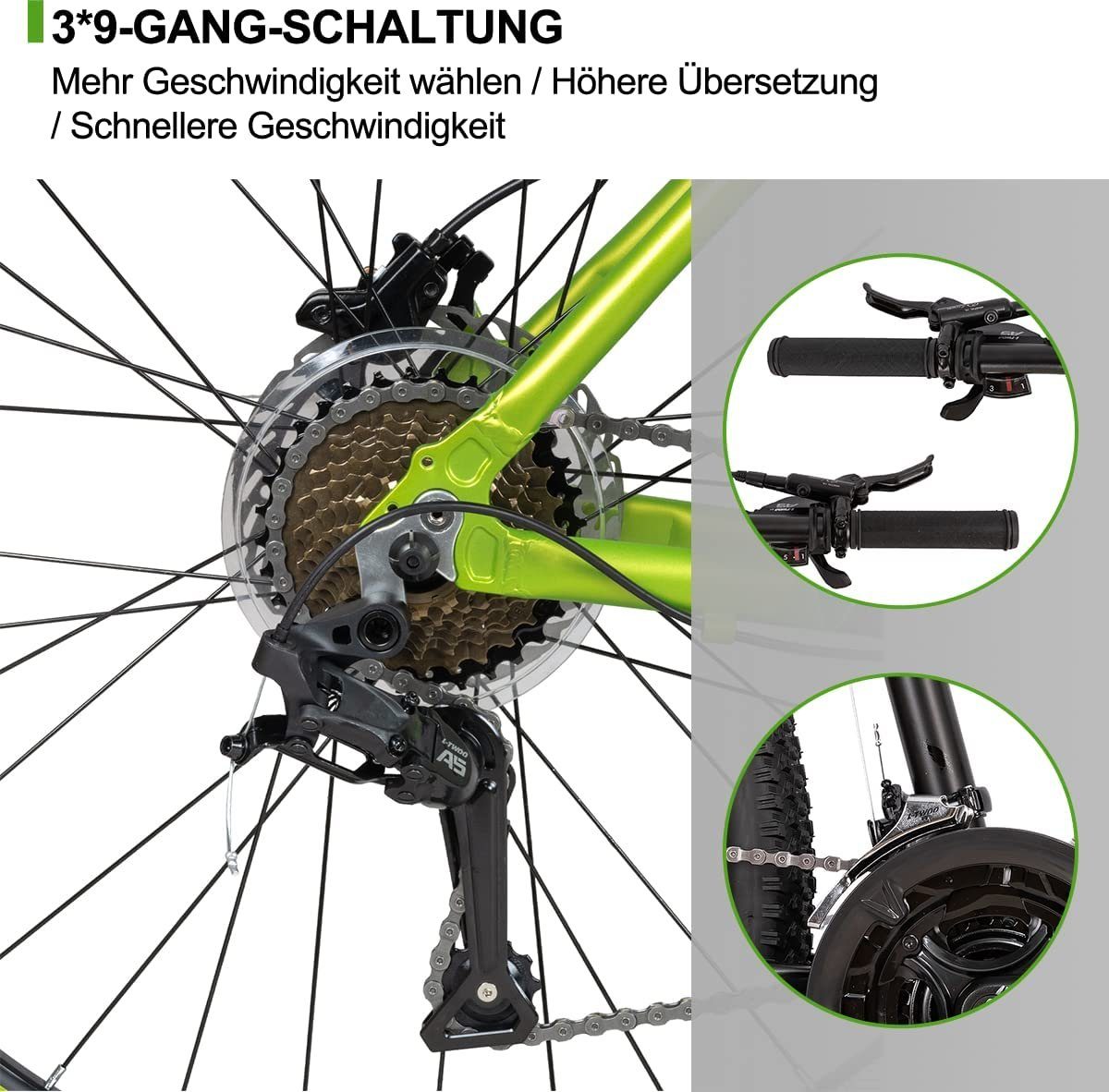 HILAND Mountainbike 27.5 Zoll MTB Herren Damen,Dual Hydraulische Scheibenbremsen, 27 Gang L-TWOO A5 Schaltwerk, Kettenschaltung, (set), für Damen und Herren 165 - 190 cm MTB Hardtail Fahrrad