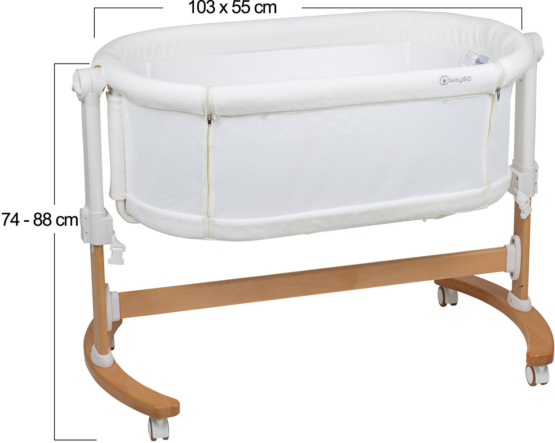 BabyGo Beistellbett Amila, beige white, mit Schaukelfunktion
