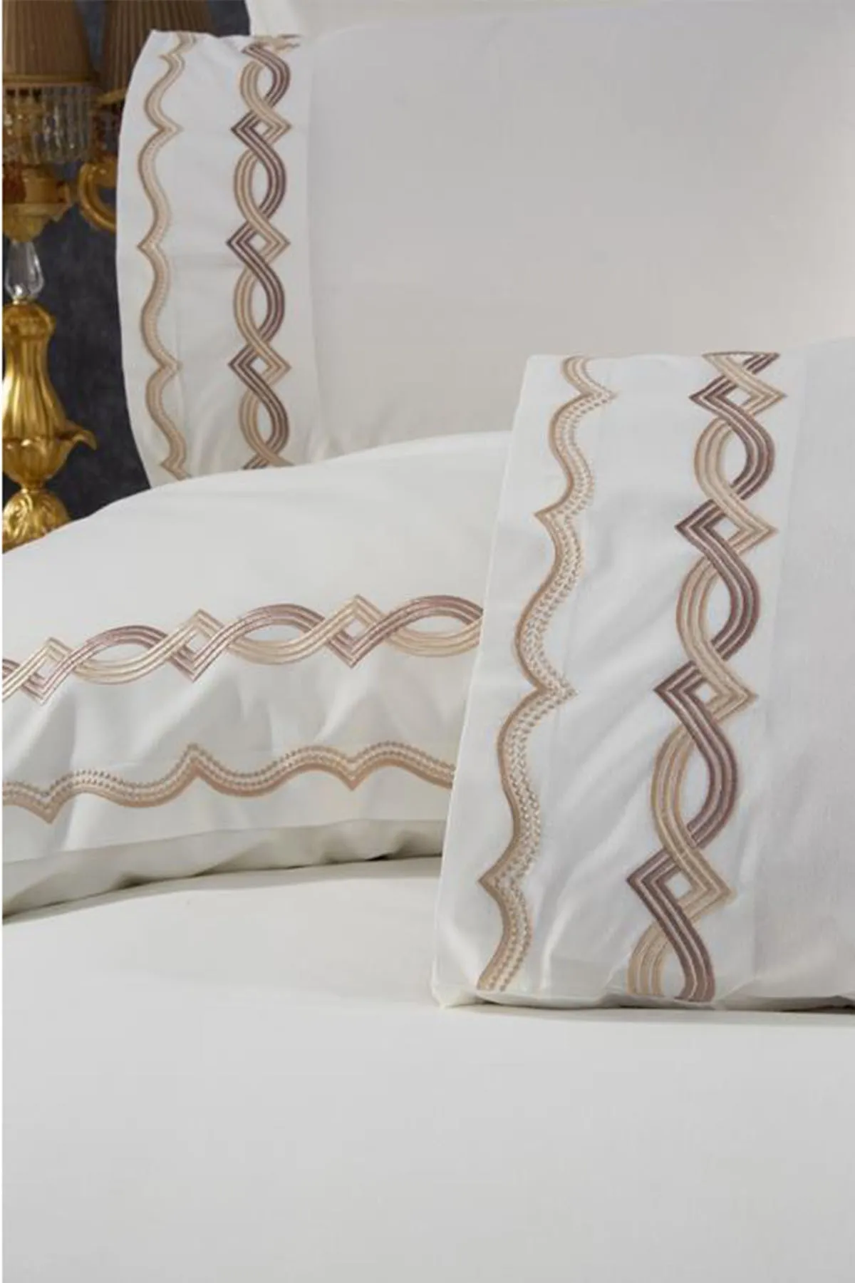 Çeyiz Diyarı  Flexi besticktes 6-teiliges Bettbezug-Set aus 100 % Baumwolle, Creme