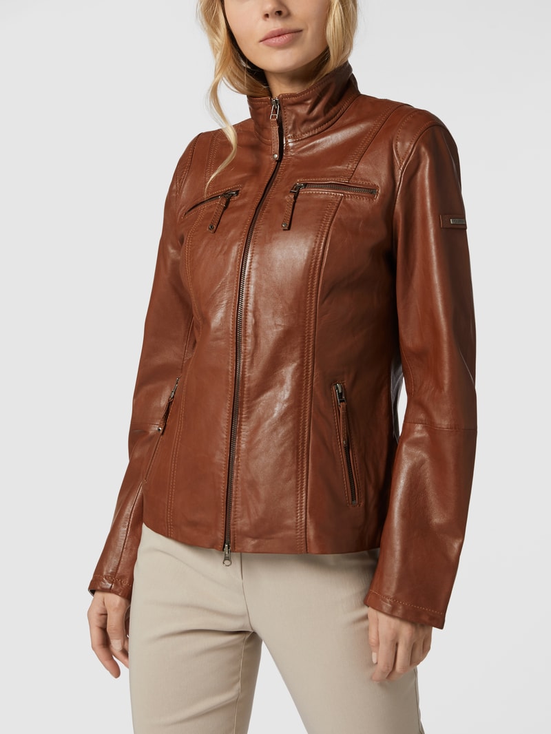 Lederjacke mit Crinkle-Effekt in cognac
