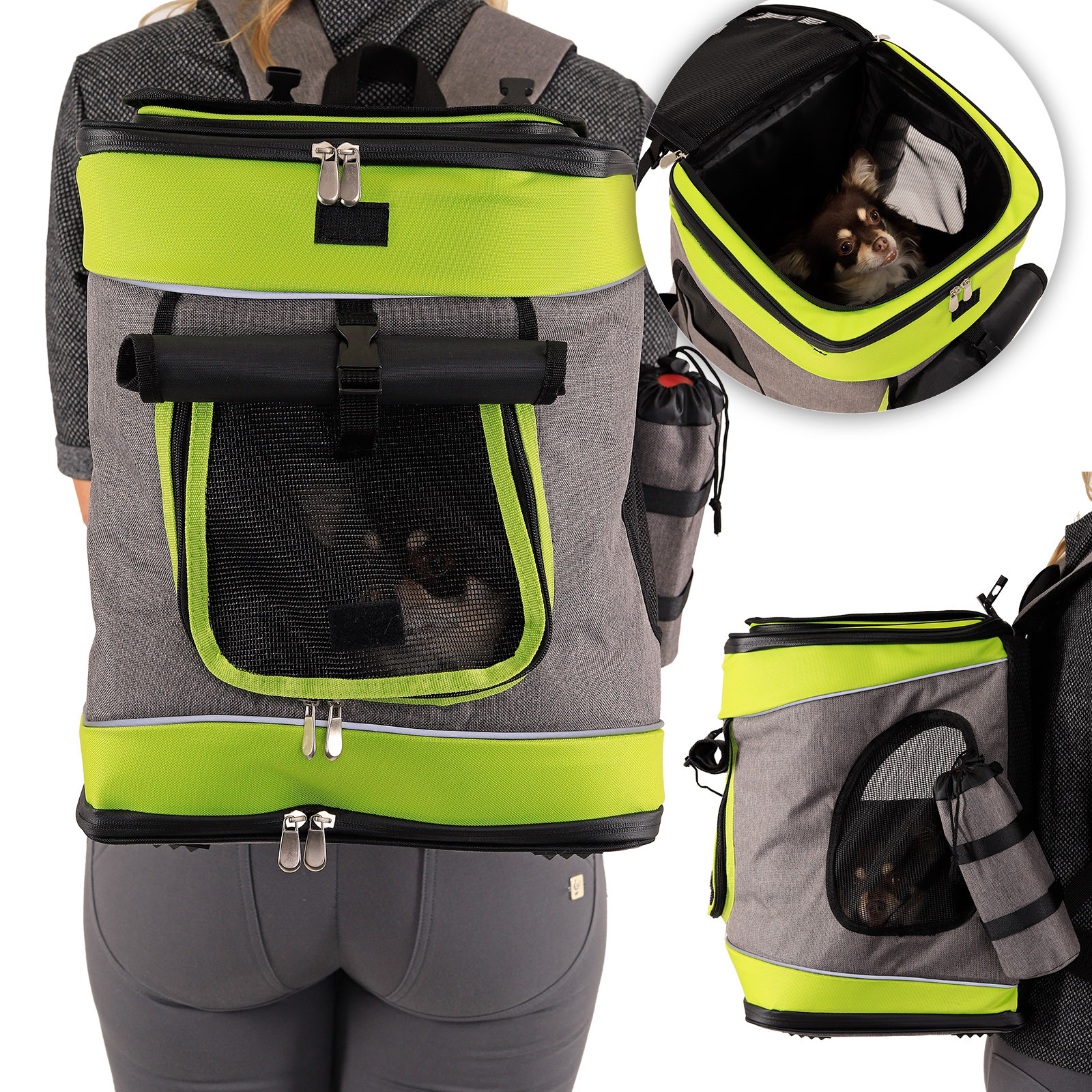 Lionto Tragetaschen Lionto Haustier-Rucksack grau/ grün