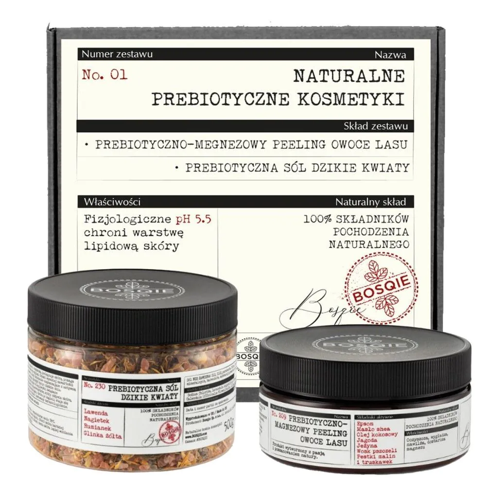 Σετ Bosqie (Peeling Μαγνησίου με Φρούτα του Δάσους 300g + Πρεβιοτικό Αλάτι με Άγρια Λουλούδια 500g)