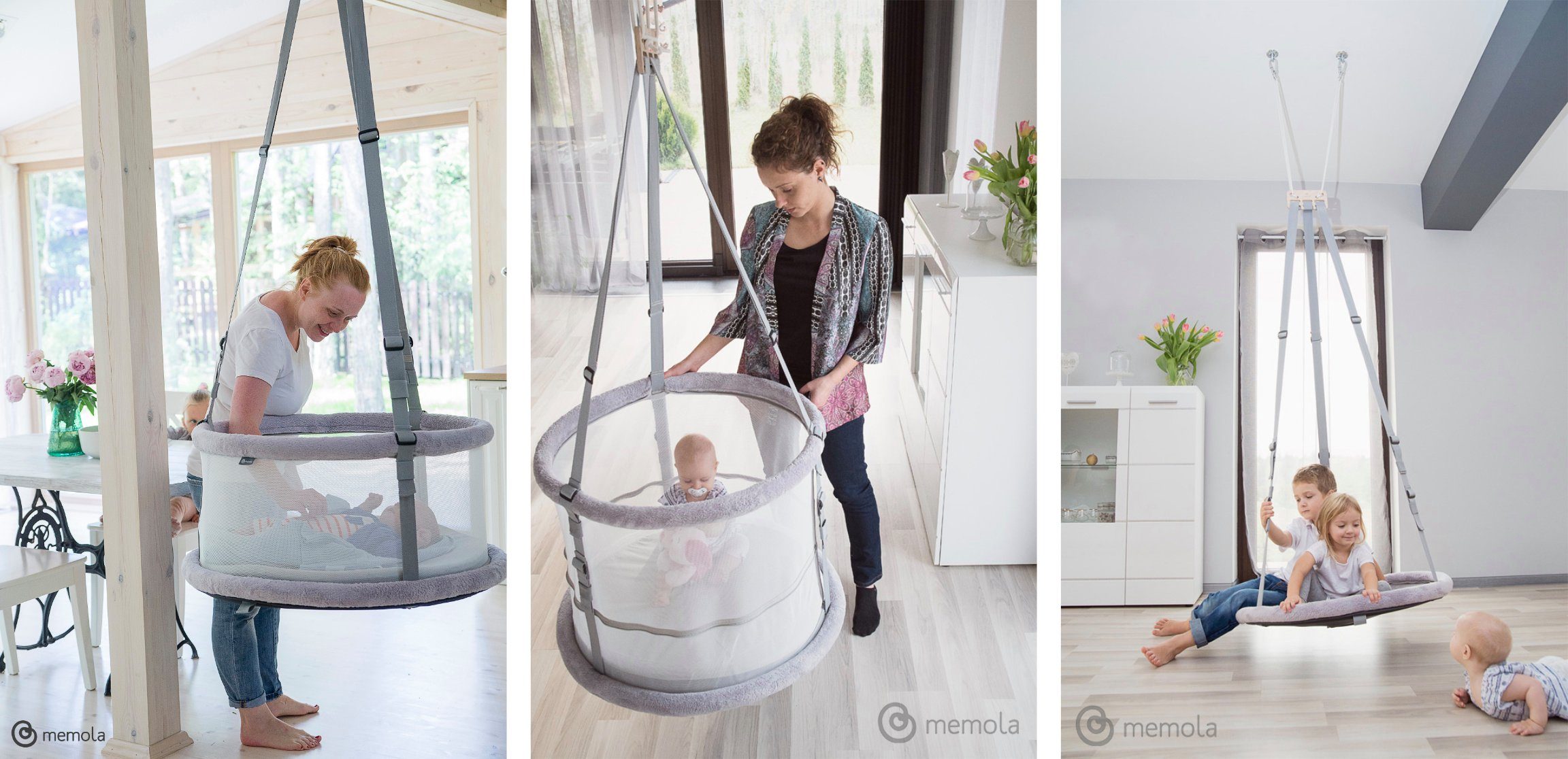 Memola Babyschaukel Babywiege 3-in-1 CLASSIC (Wiege, Laufstall, Schaukel), 0-12 Jahre (1-tlg), Baby Einschlaf- und Entwicklungshilfe: Mitwachsend und aus der EU!