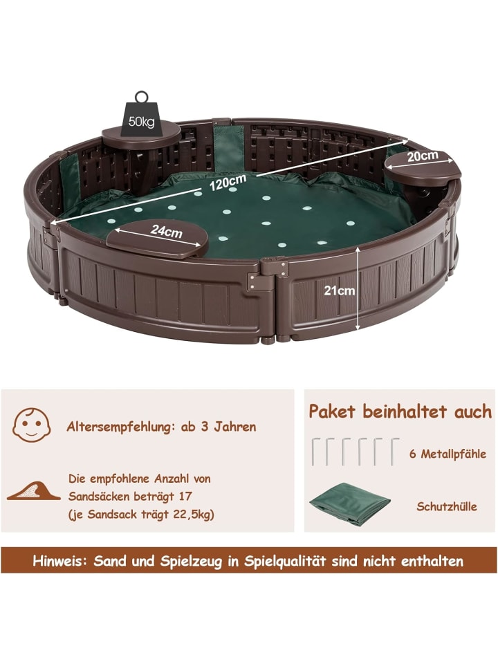 COSTWAY Sandbox rund Ø120cm in Braun günstig kaufen onesize