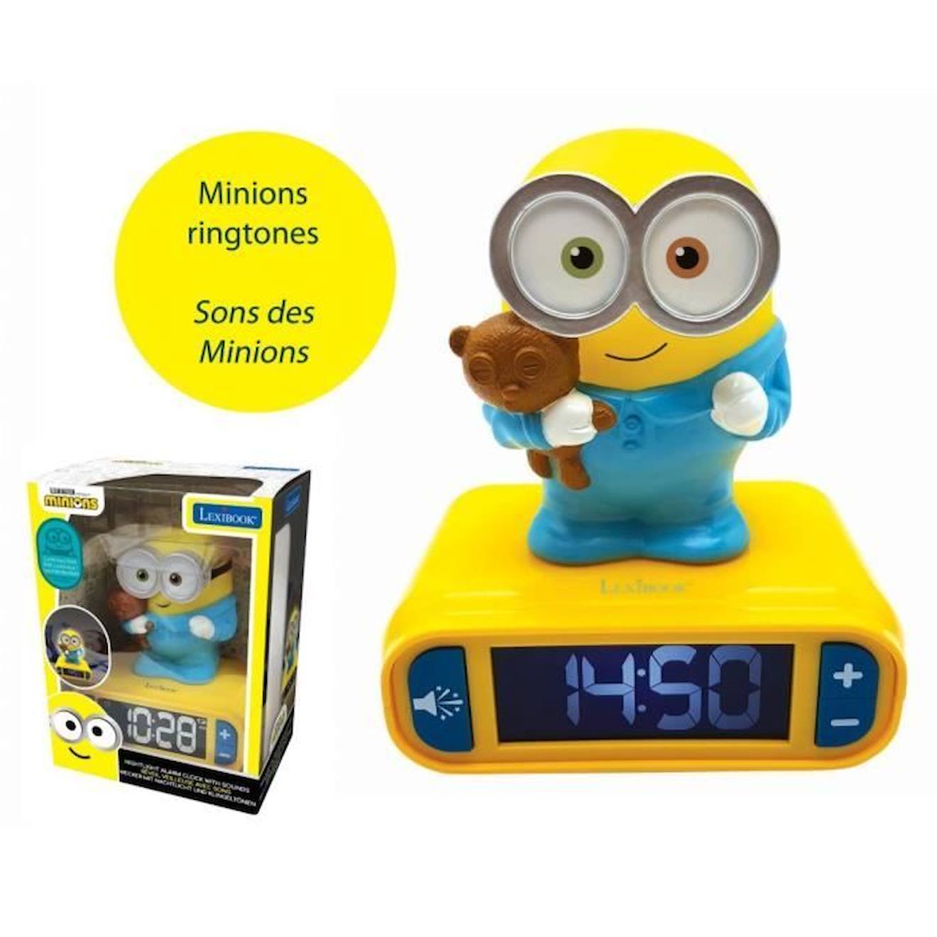 Réveil avec Veilleuse en 3D design Les Minions et effets sonores jaune
